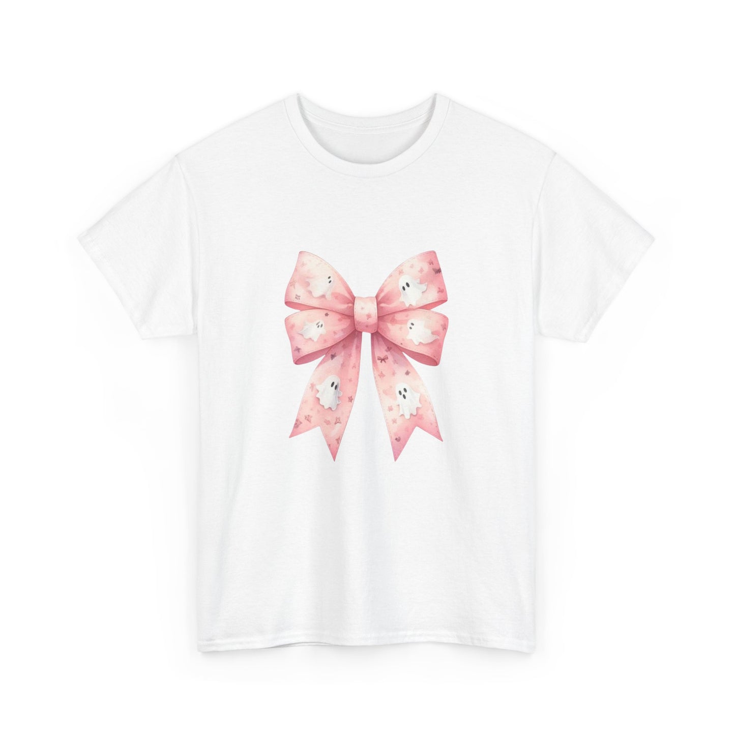 Pink bow with cute ghosts fall halloween cutesy girls gift for her Unisex Heavy Cotton Tee