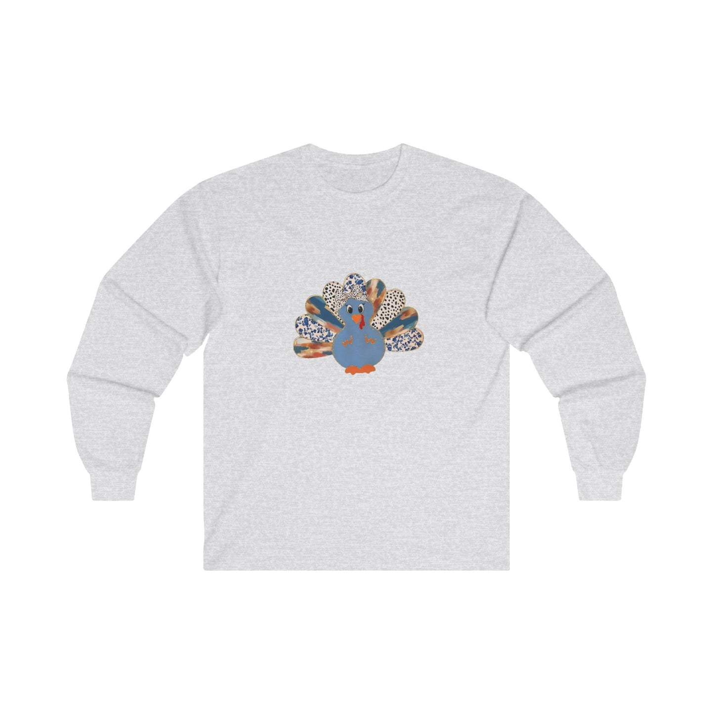 Floral Blue Turkey Thanksgiving girly shirt Unisex Ultra Cotton Long Sleeve Tee