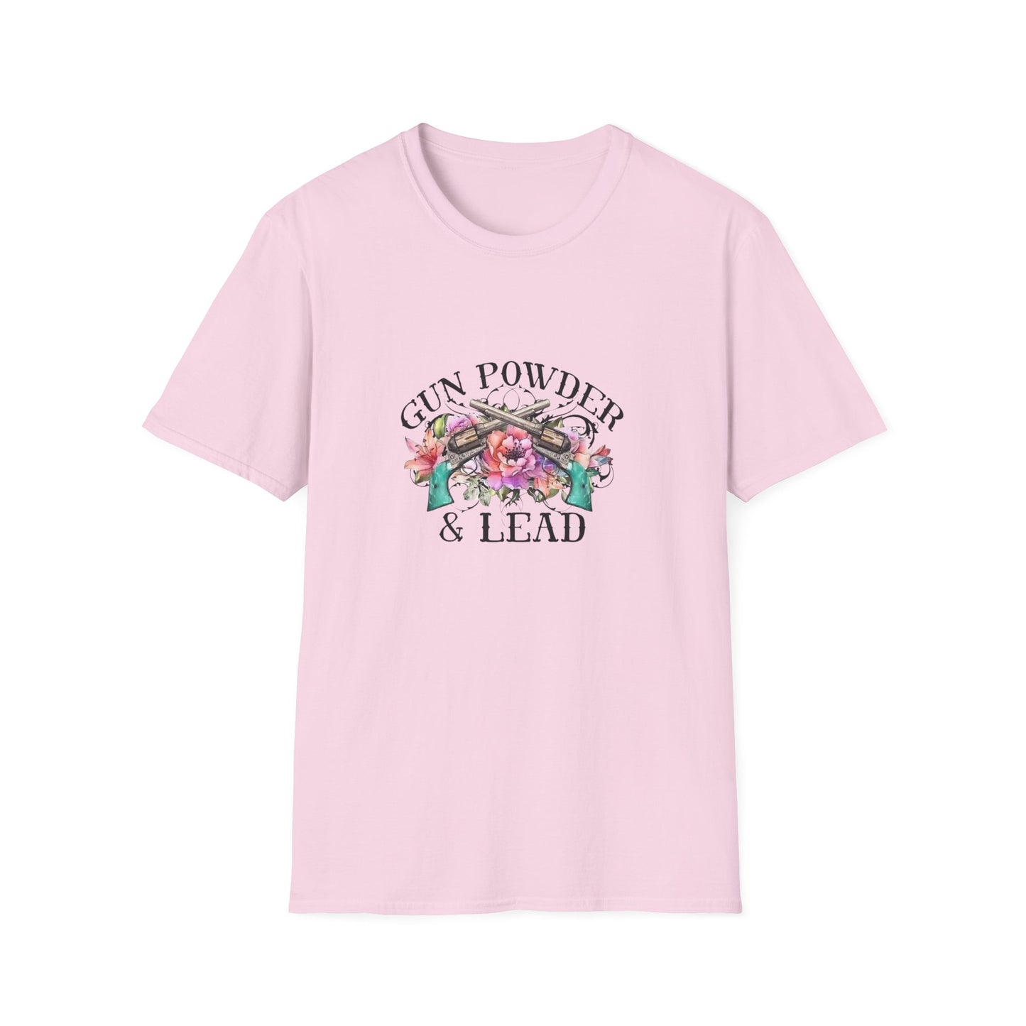 Gunpowder and lead girls flower cowboy cowgirl gift for her turquoise Unisex Softstyle T-Shirt