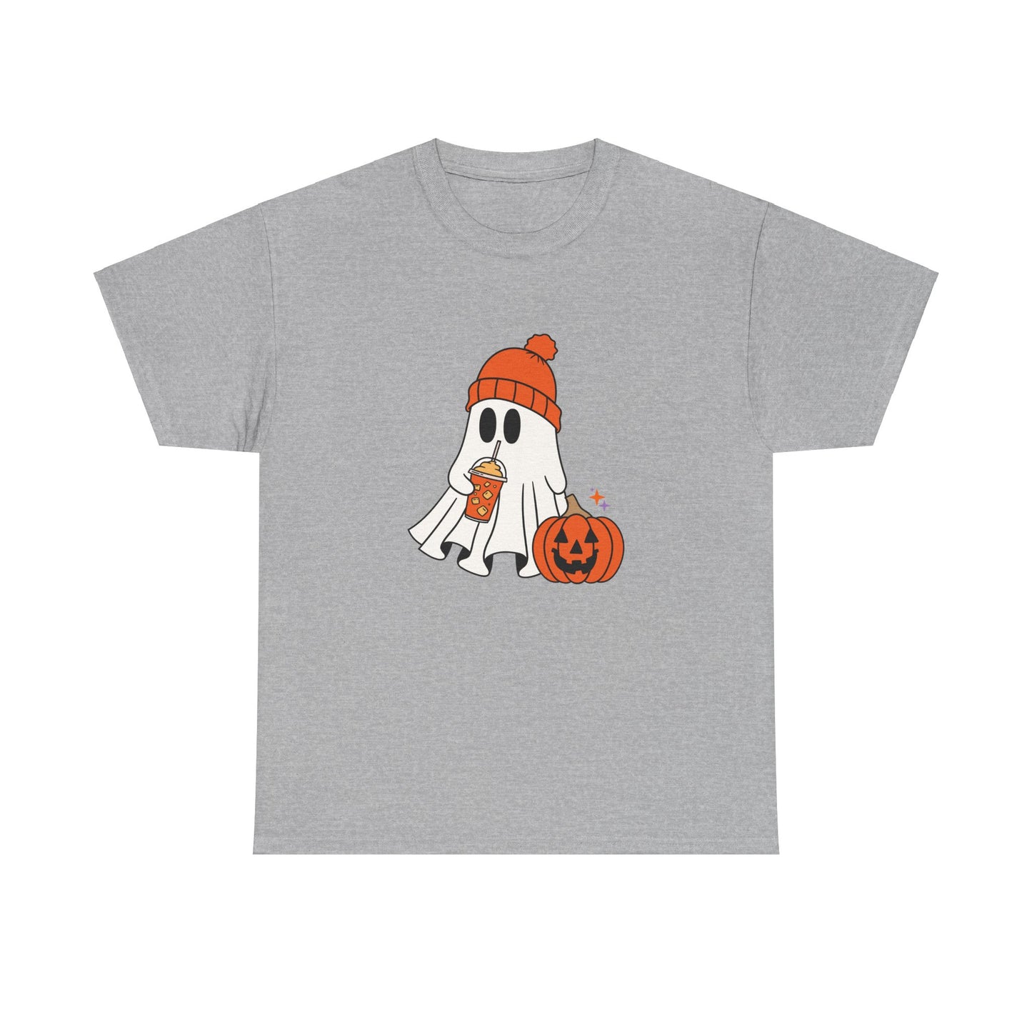 Cute Ghost with latte pumpkin Halloween Unisex Heavy Cotton Tee