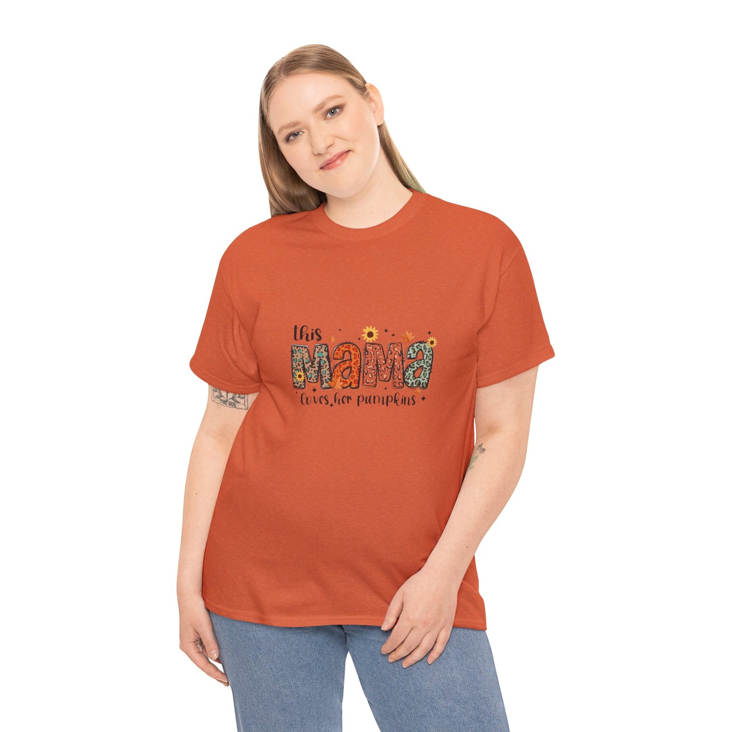 This mama loves pumpkins , momlife, Mama apparel fall flowers Unisex Heavy Cotton Tee