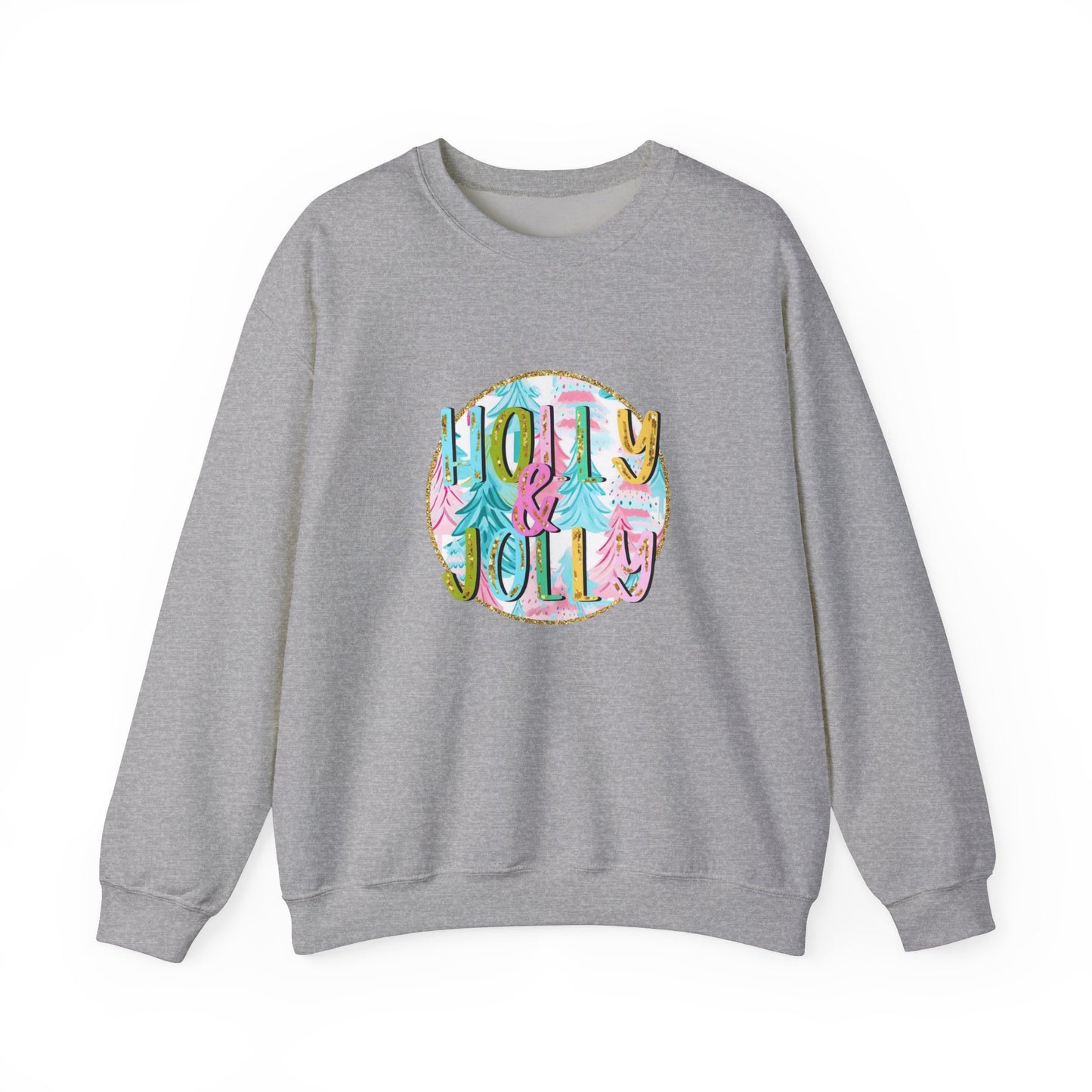 Pastel Holly Jolly Watercolor Christmas Holiday Unisex Heavy Blend™ Crewneck Sweatshirt