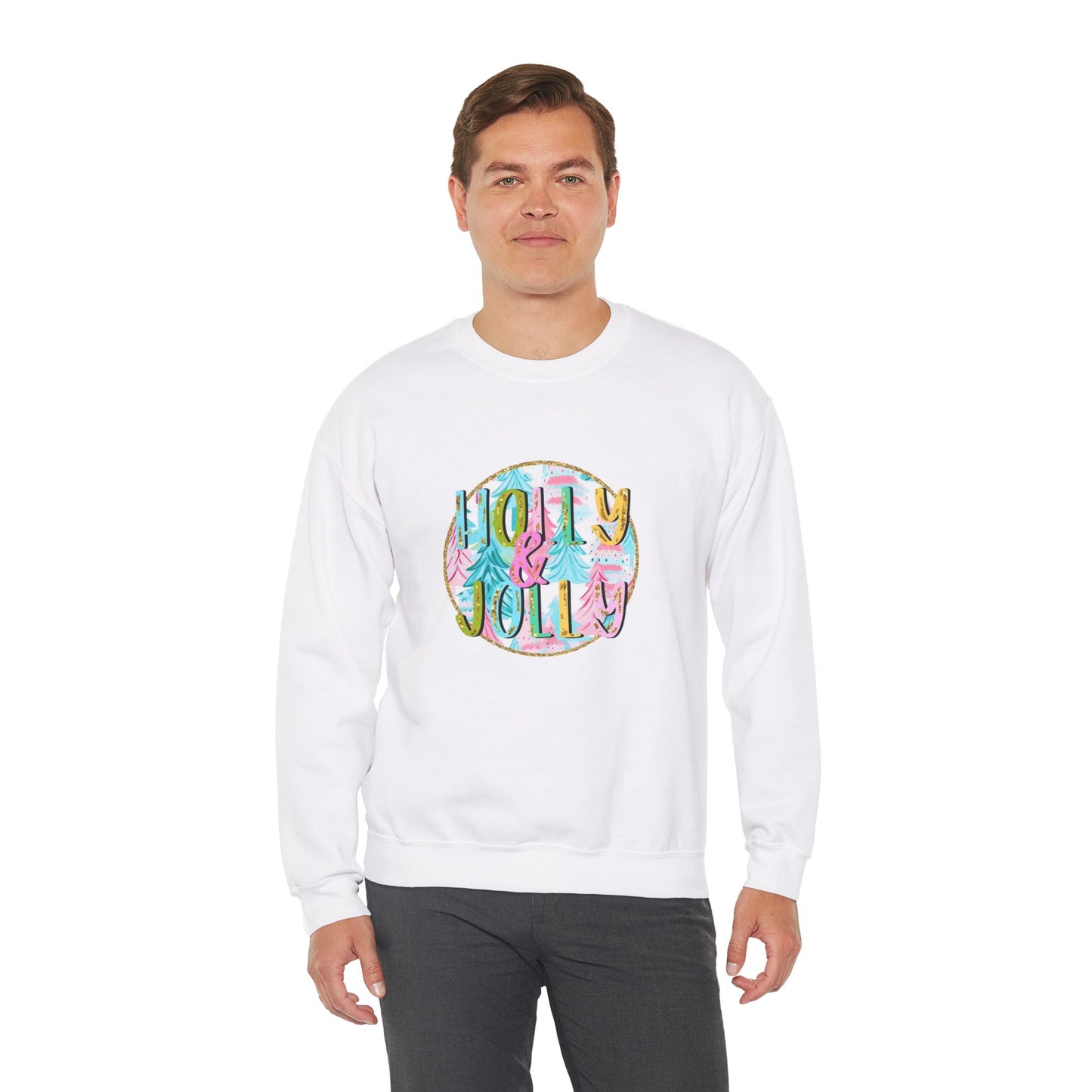 Pastel Holly Jolly Watercolor Christmas Holiday Unisex Heavy Blend™ Crewneck Sweatshirt