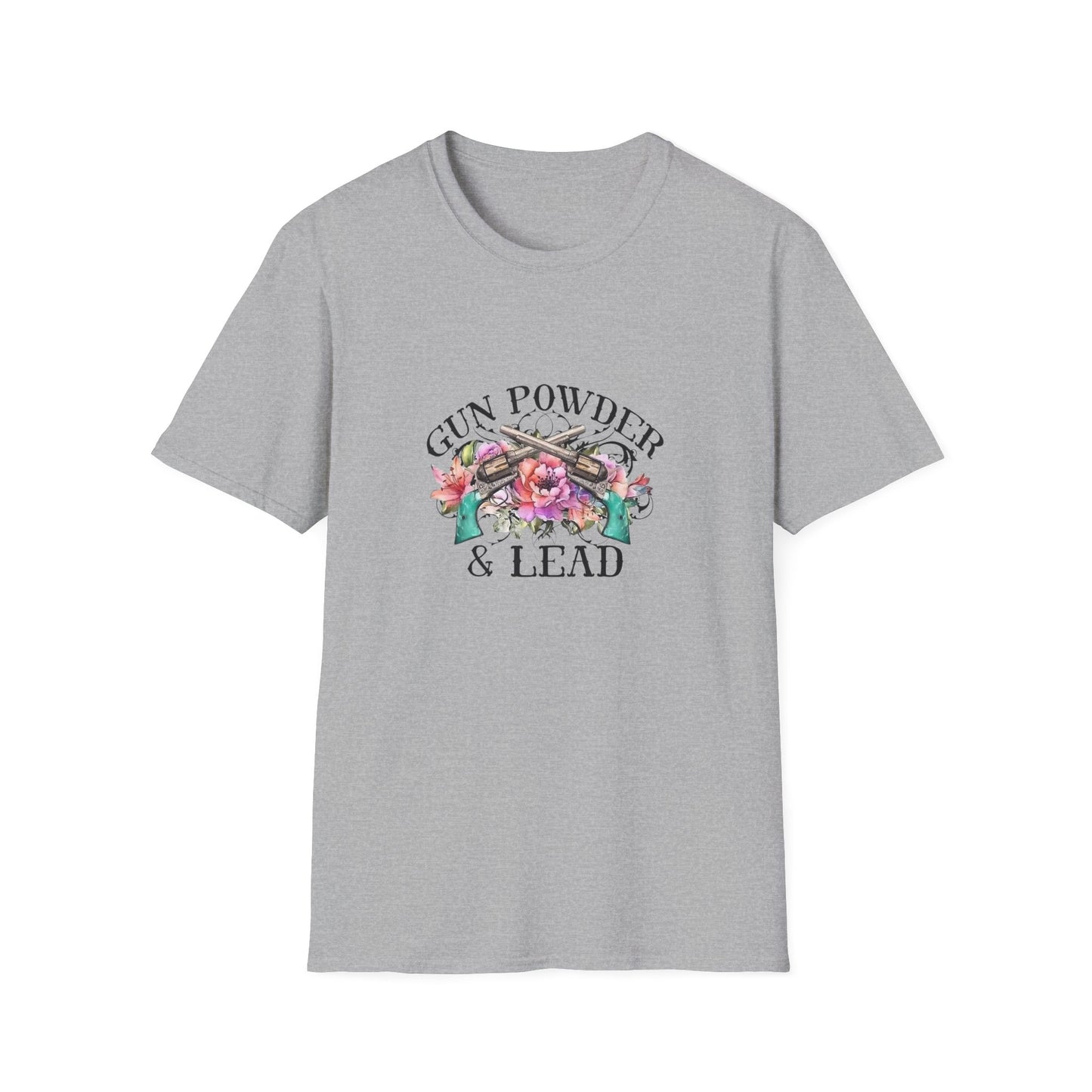 Gunpowder and lead girls flower cowboy cowgirl gift for her turquoise Unisex Softstyle T-Shirt