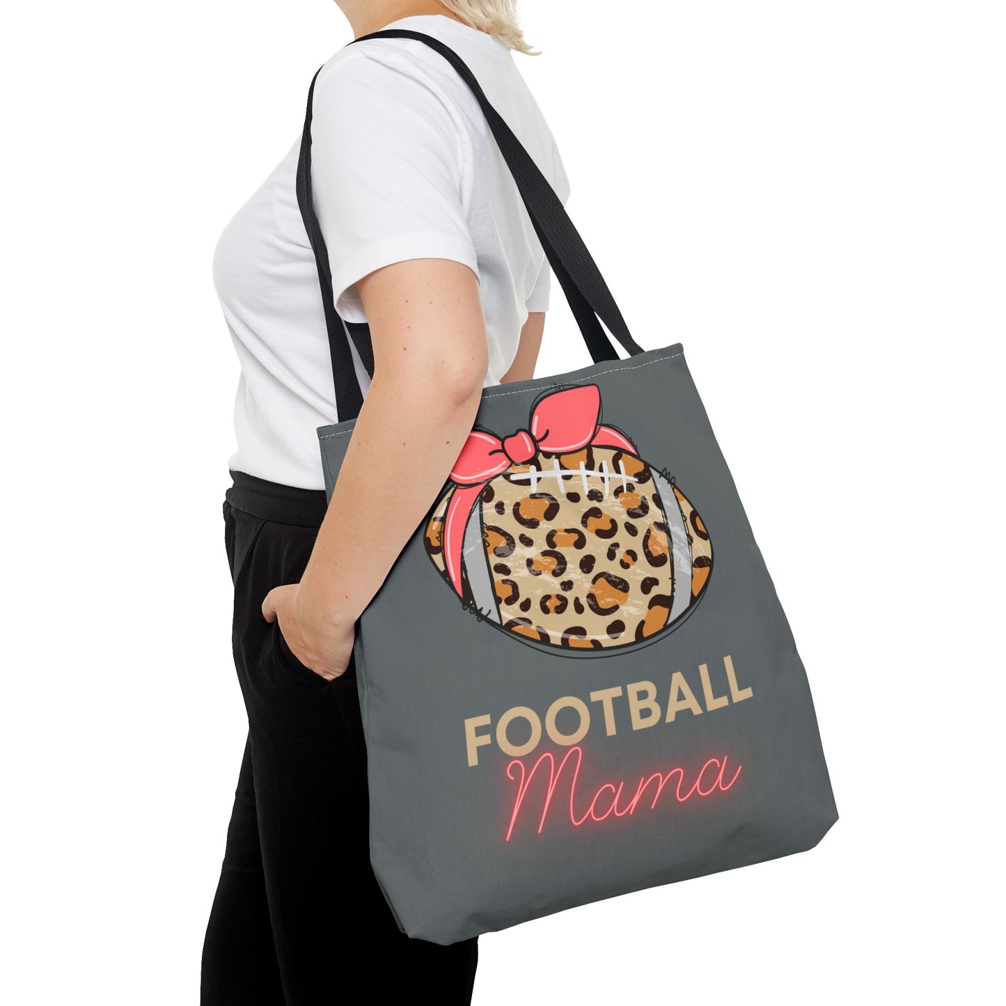 Football Mama Cheetah print Tote Bag (AOP)Pink bow Mother's Day gift