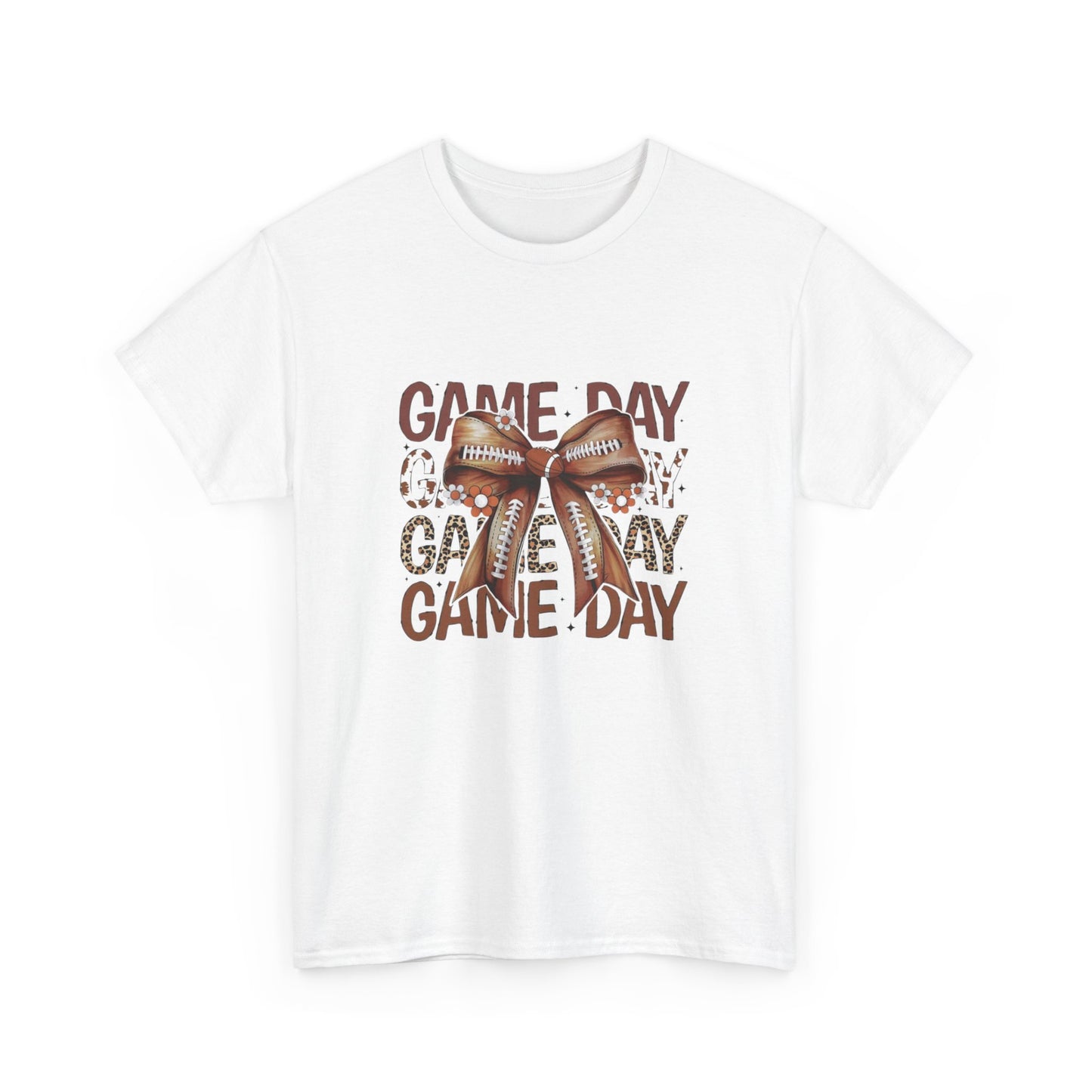 Game day football bow girly leopard mama gift girlfriend gift  Unisex Heavy Cotton Tee