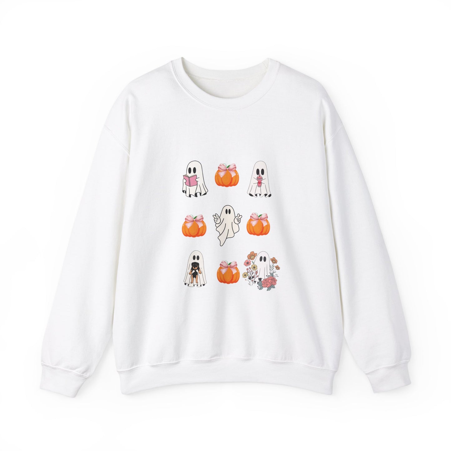 Super Cute Halloween Coquette girly Ghost pumpkin pink bow Unisex Heavy Blend™ Crewneck Sweatshirt