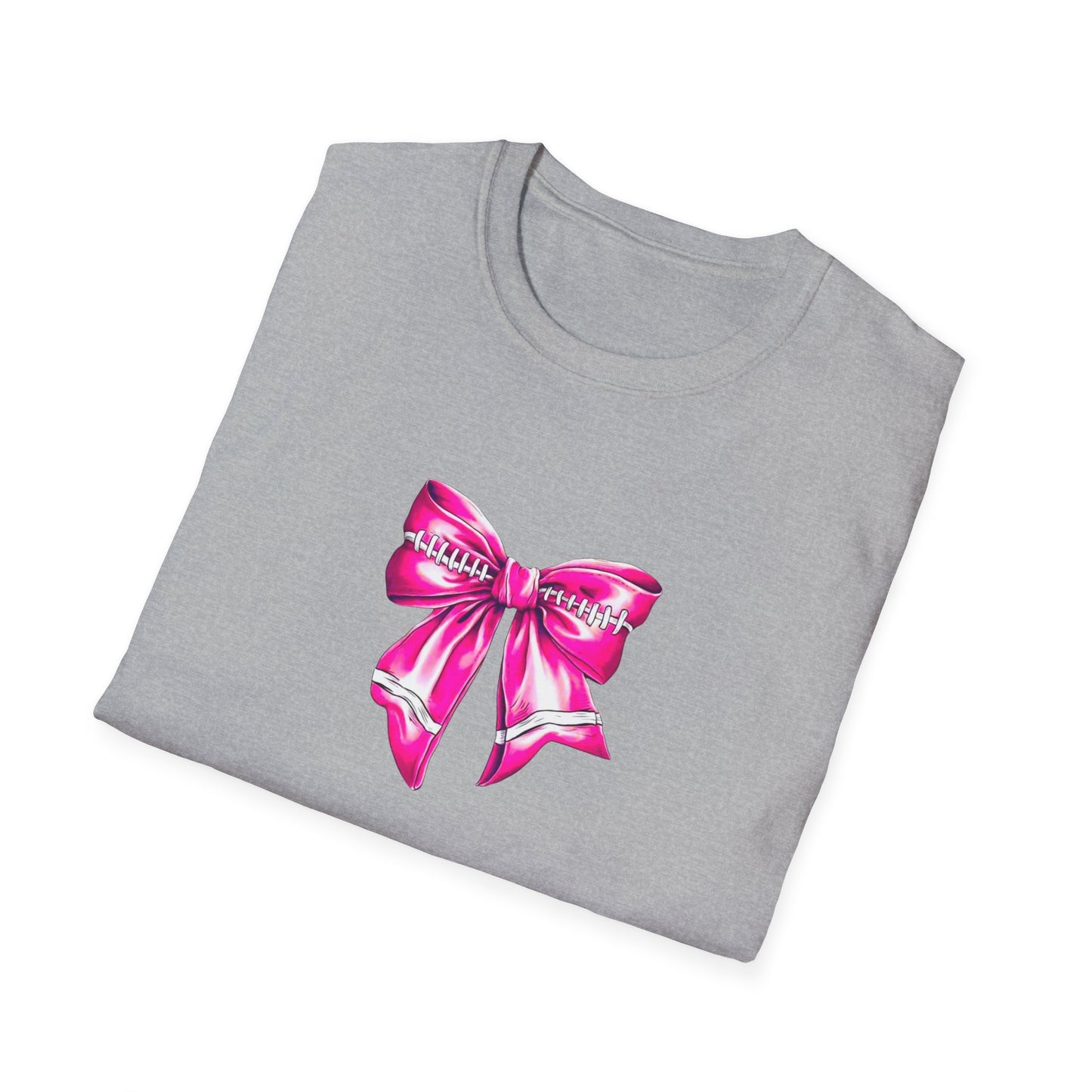 Coquette style Pink Football bow Unisex Softstyle T-Shirt, fun gift for the football Mama, Football girl