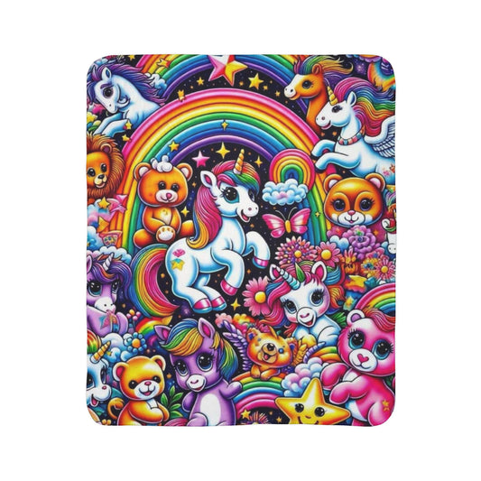 Fleece Blanket, Lisa Frank Inspired Unicorn Cozy Throw, Colorful Soft Sherpa, 90's Style Fun Home Decor, Christmas Gift, girls decor