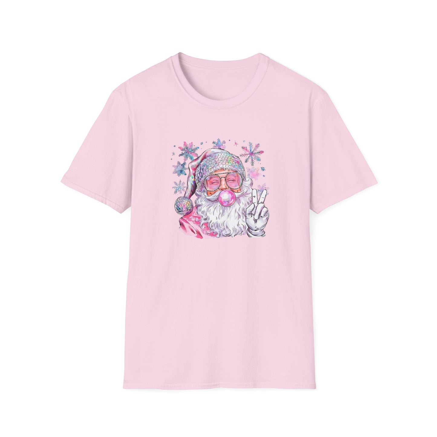 Girly Pink Bubblegum Disco Ball Santa Claus Holiday Christmas T-Shirt, Women's Tee, Festive Apparel, Santa Shirt, Christmas Gift, Pink Shirt