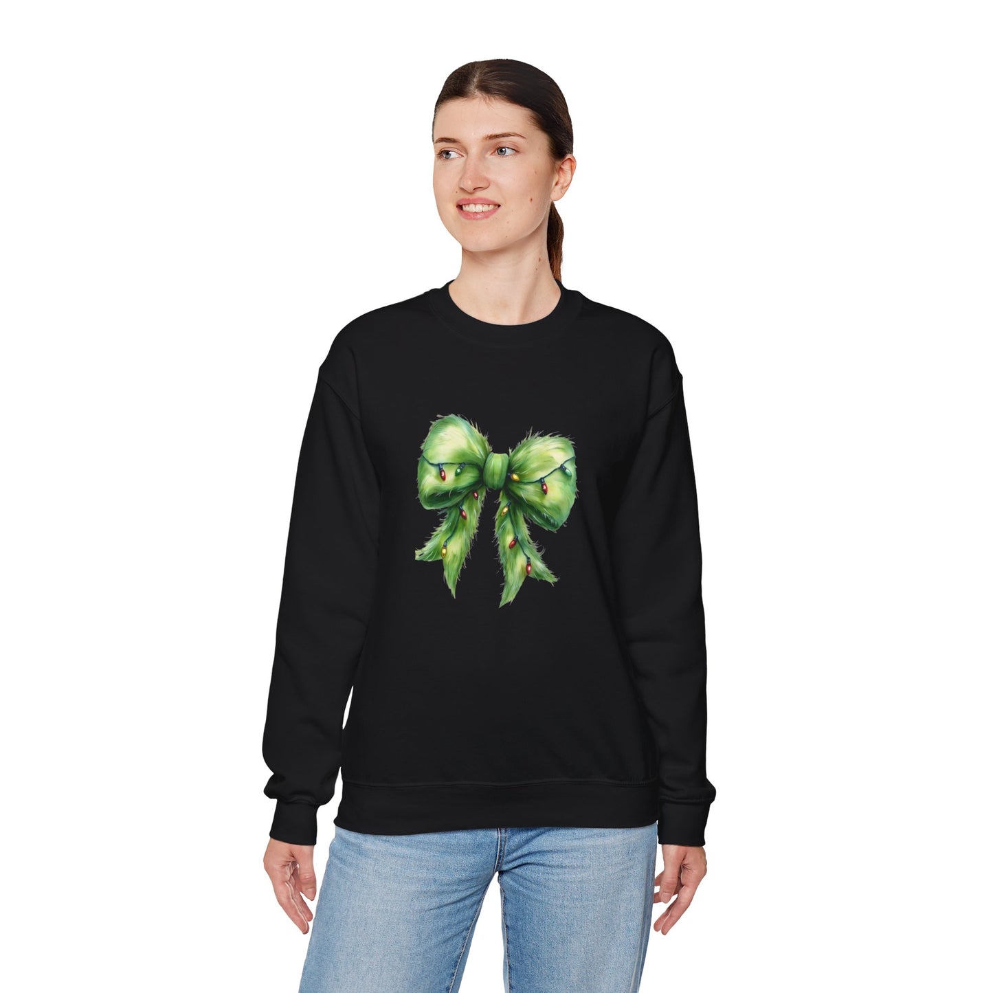 Grinch bow with Christmas lights Unisex Heavy Blend™ Crewneck Sweatshirt