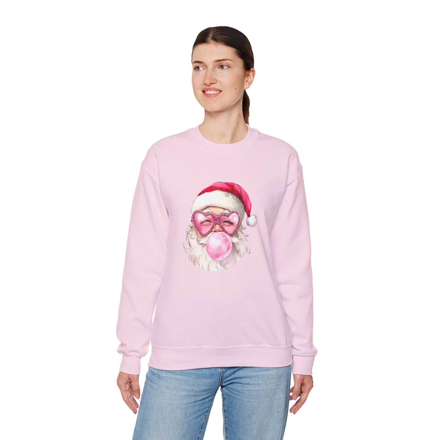 Santa Bubblegum Pink Christmas Sweatshirt, Heart Sparkle Sunglasses Fun Girly Apparel, Holiday Jumper, Xmas Crewneck, Festive Pullover,ugly sweater party, pink sparkle Christmas holiday