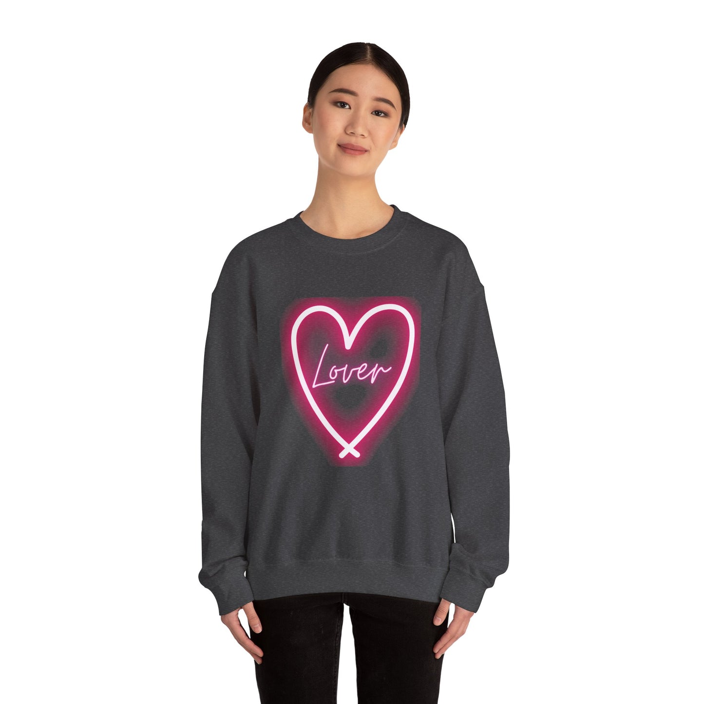 Neon Pink Lover Heart Unisex Heavy Blend™ Crewneck Sweatshirt