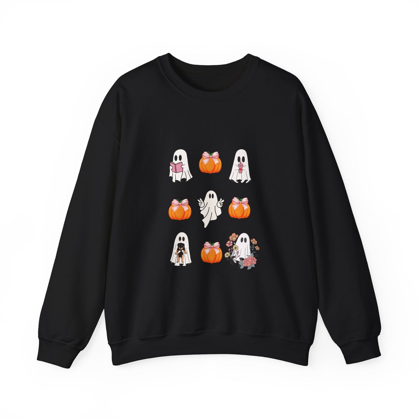 Super Cute Halloween Coquette girly Ghost pumpkin pink bow Unisex Heavy Blend™ Crewneck Sweatshirt