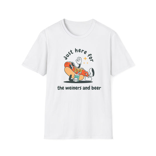 Just here for the weiners and beer funny 4th of july Unisex Softstyle T-Shirt