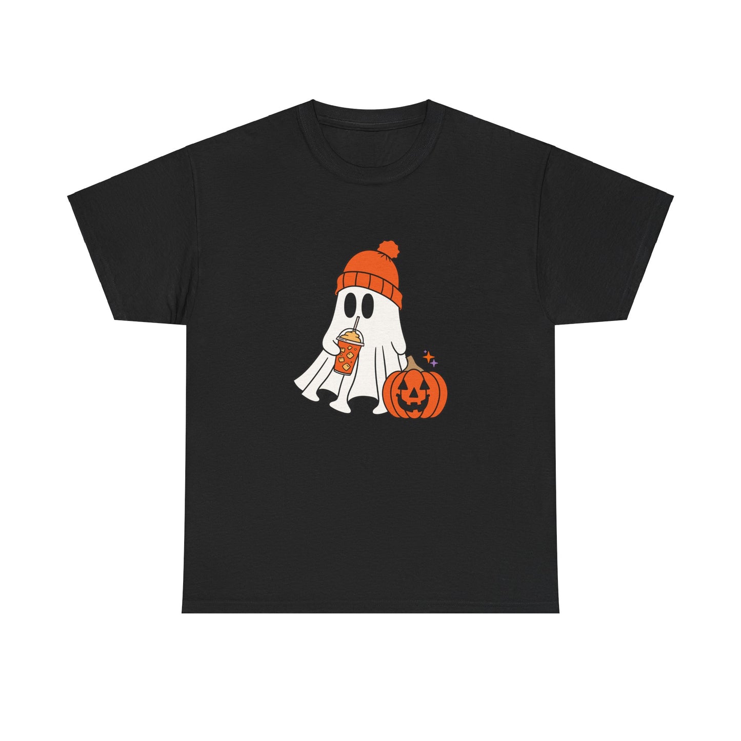 Cute Ghost with latte pumpkin Halloween Unisex Heavy Cotton Tee