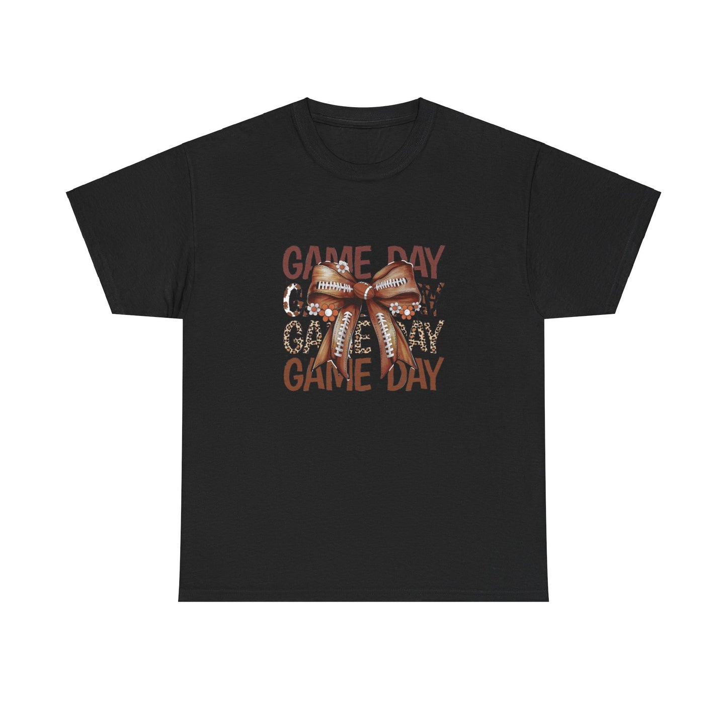 Game day football bow girly leopard mama gift girlfriend gift  Unisex Heavy Cotton Tee