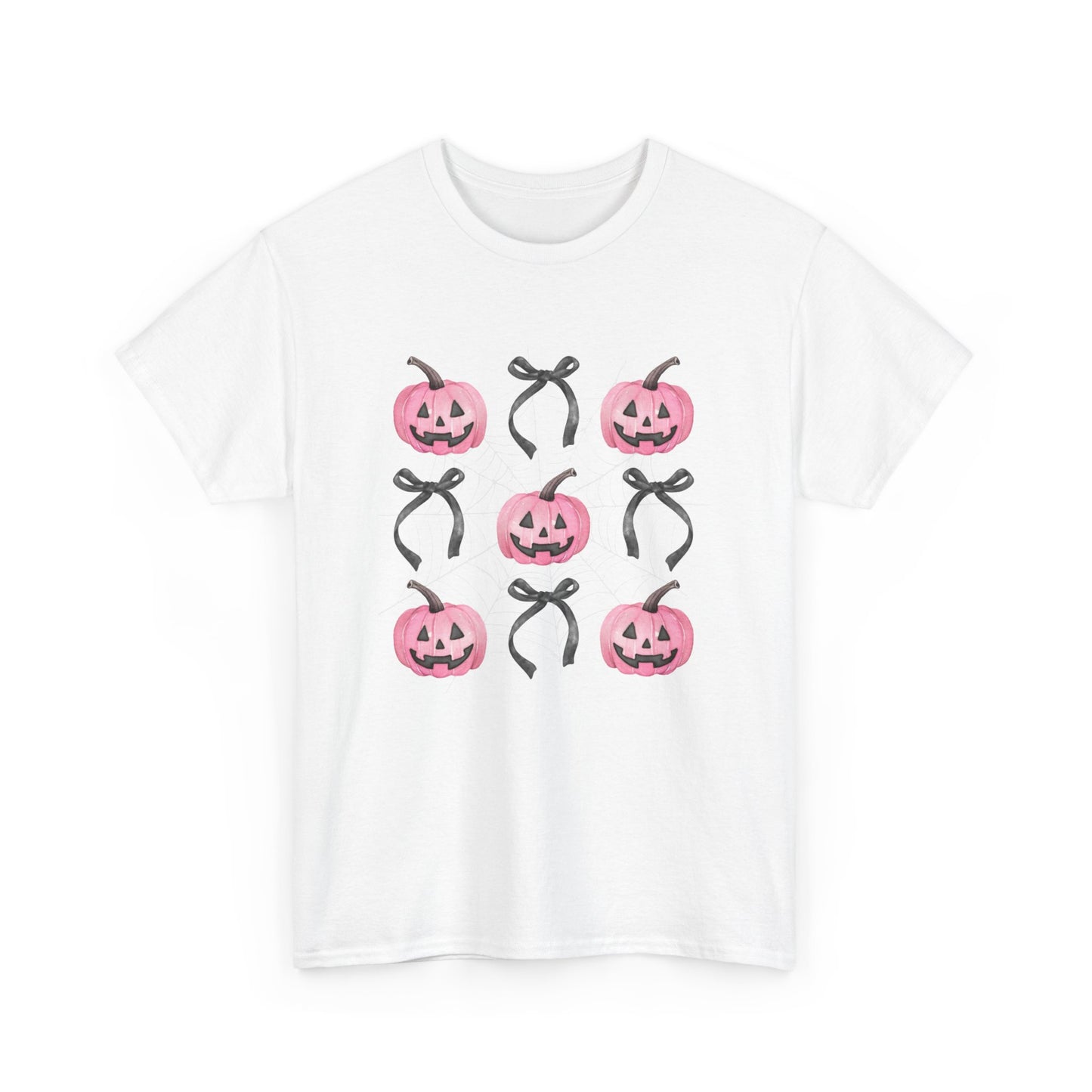 Pink Pumpkin Black bow Coquette halloween Unisex Heavy Cotton Tee