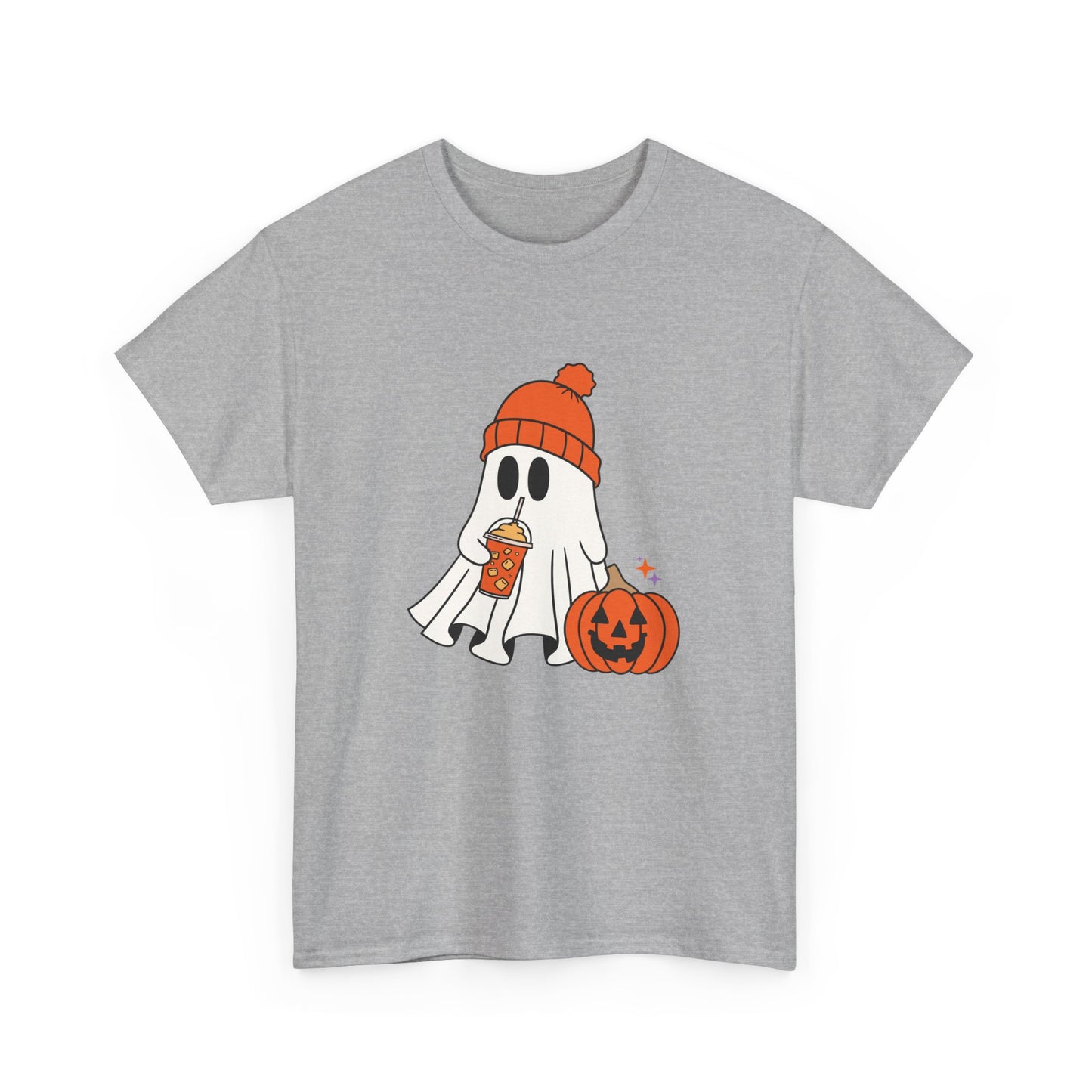 Cute Ghost with latte pumpkin Halloween Unisex Heavy Cotton Tee