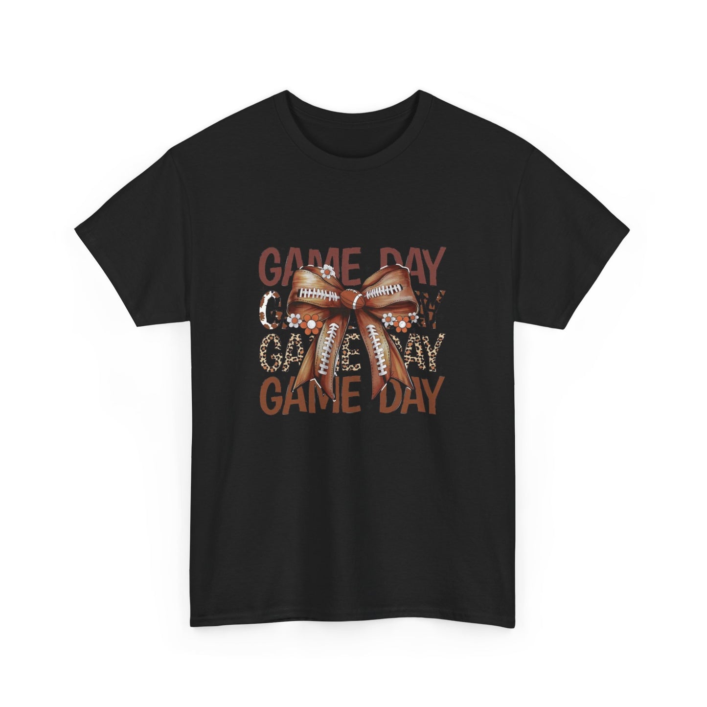 Game day football bow girly leopard mama gift girlfriend gift  Unisex Heavy Cotton Tee