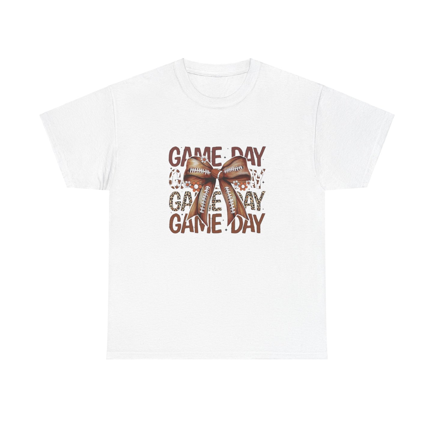 Game day football bow girly leopard mama gift girlfriend gift  Unisex Heavy Cotton Tee