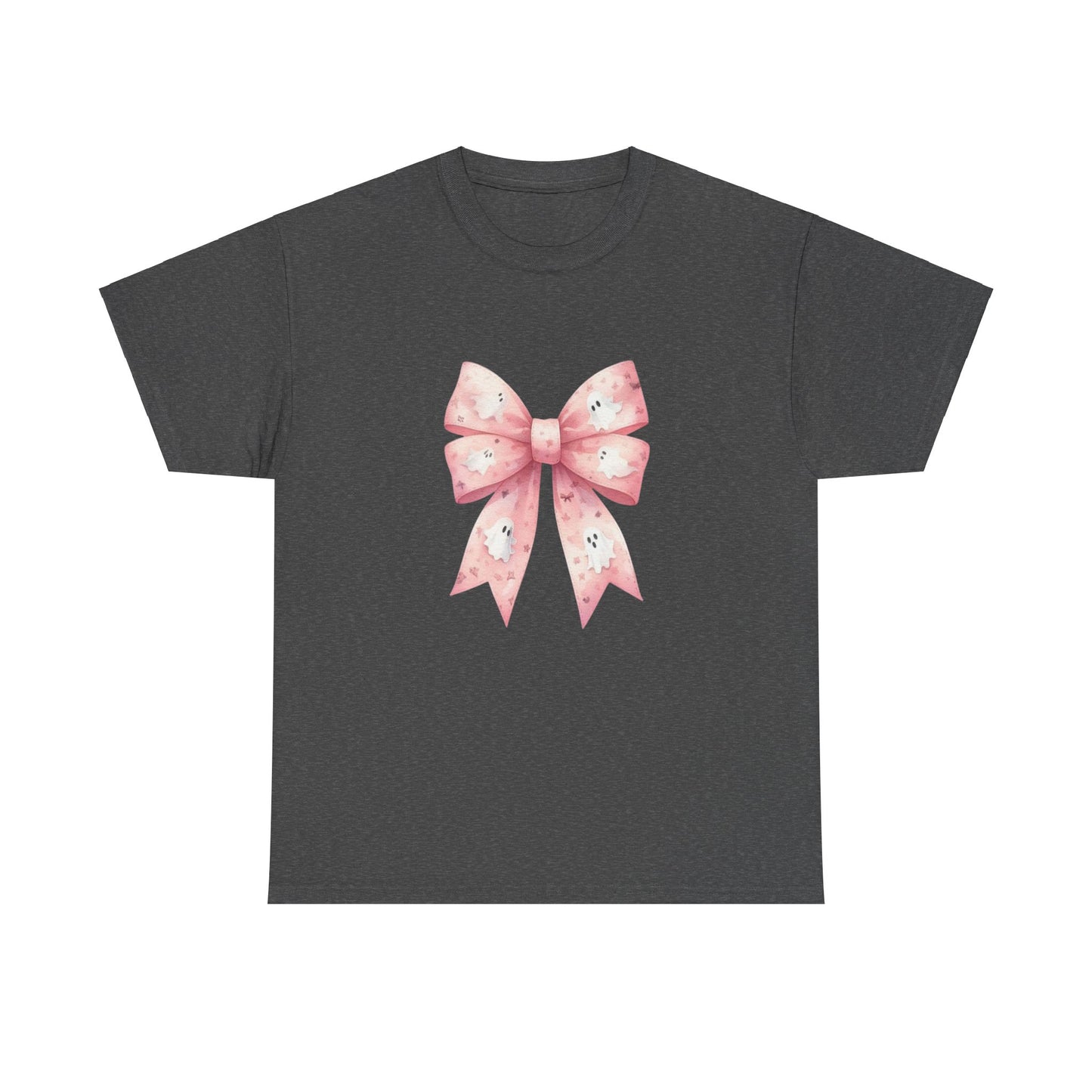 Pink bow with cute ghosts fall halloween cutesy girls gift for her Unisex Heavy Cotton Tee