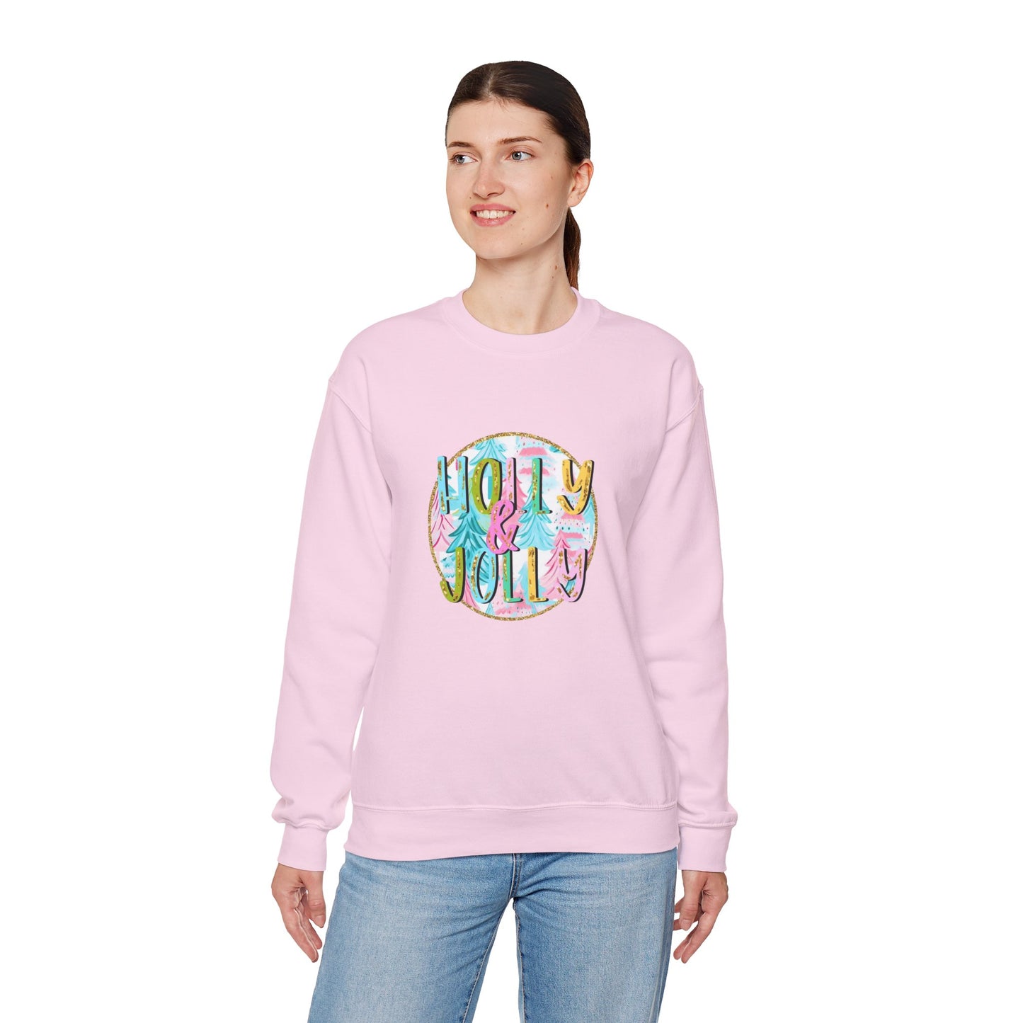 Pastel Holly Jolly Watercolor Christmas Holiday Unisex Heavy Blend™ Crewneck Sweatshirt