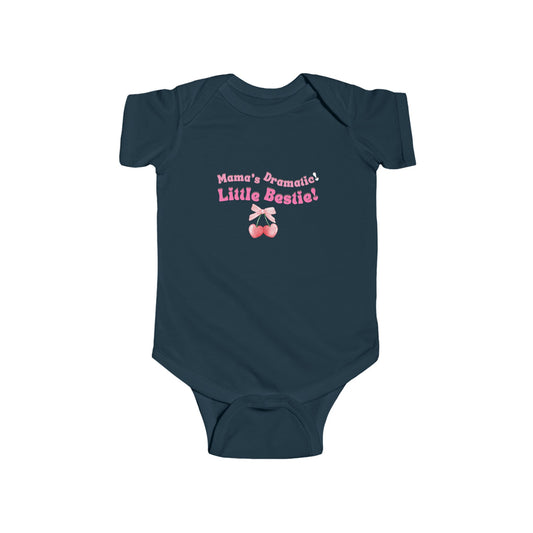 mama's dramatic bestie coquette pink cherry bow onesie Infant Fine Jersey Bodysuit