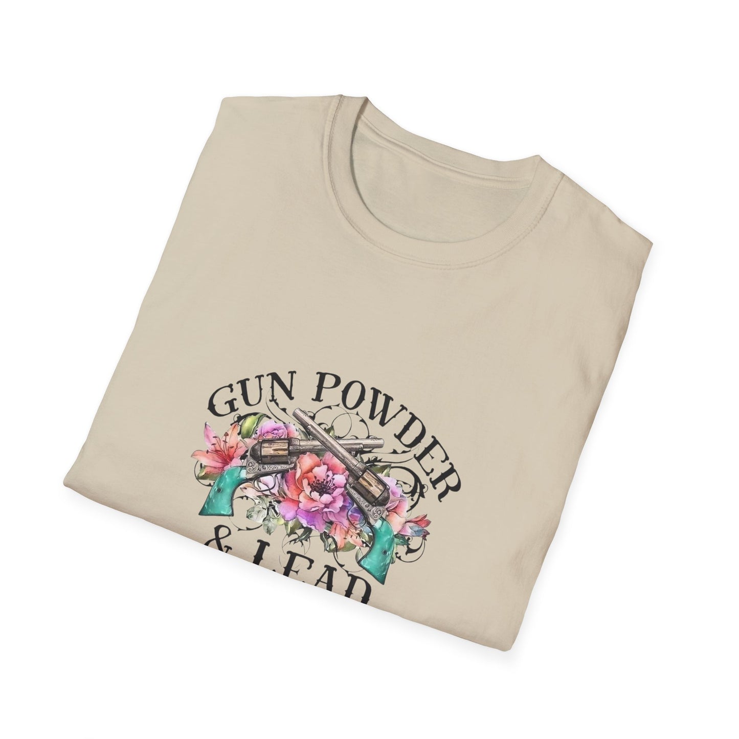 Gunpowder and lead girls flower cowboy cowgirl gift for her turquoise Unisex Softstyle T-Shirt