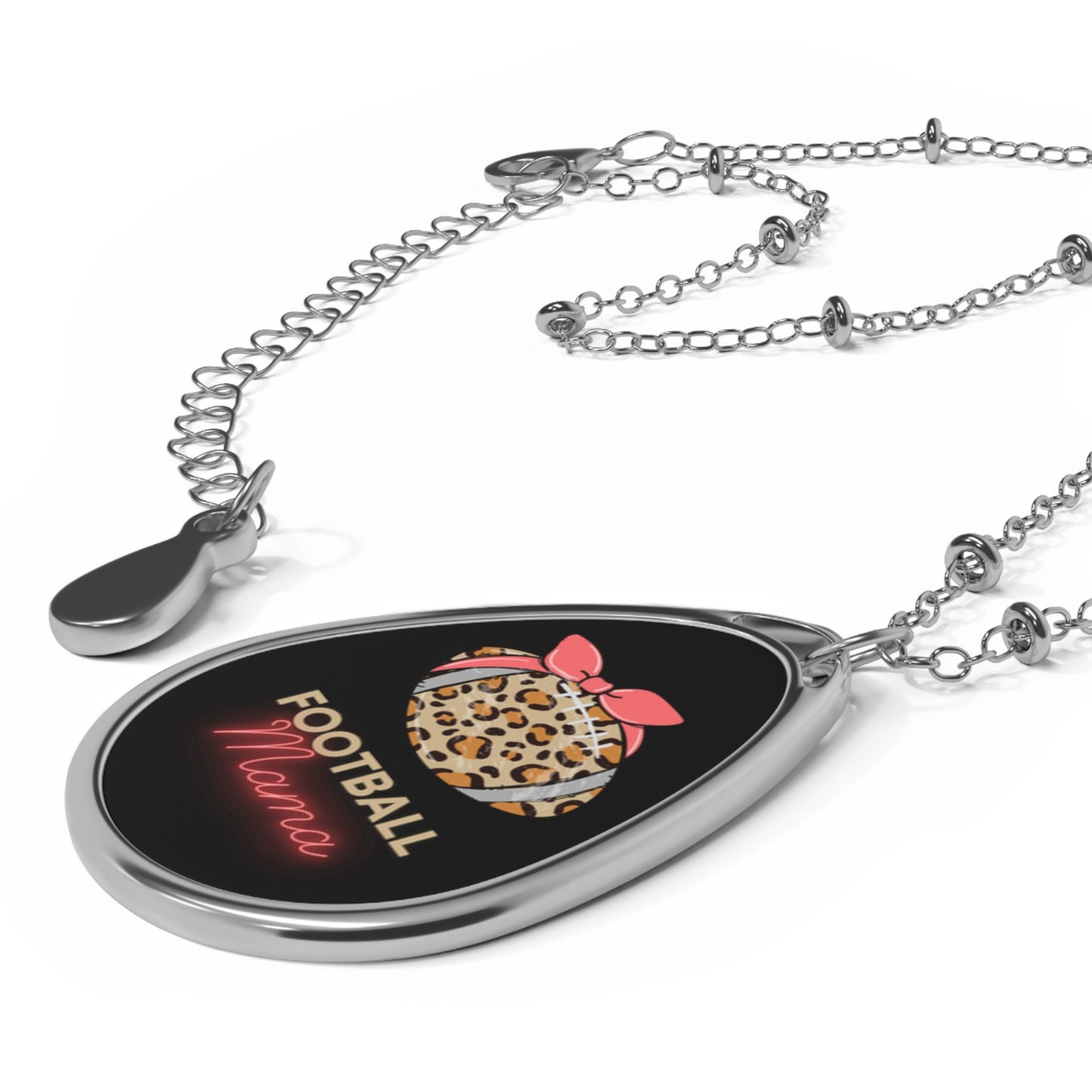 Cheetah football mama gift Oval Necklace