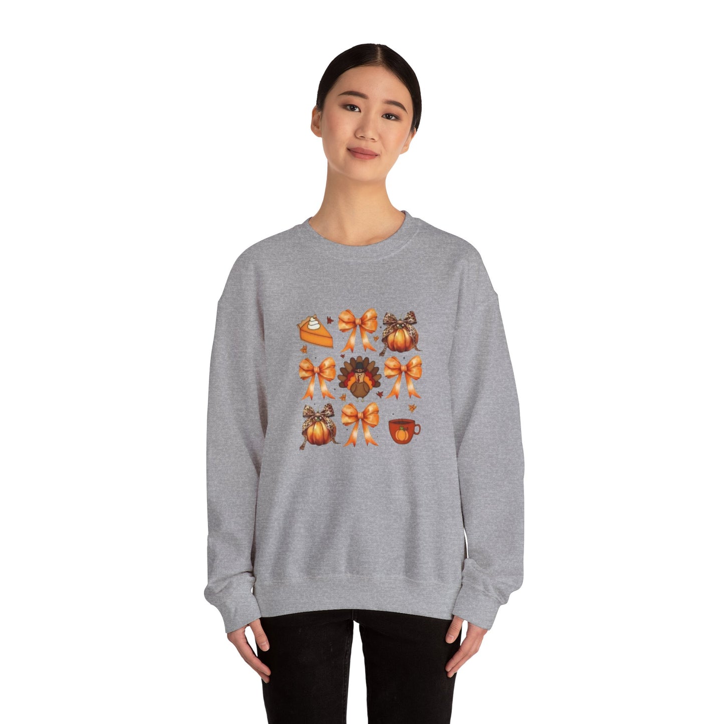 Thanksgiving coquette cutesy turkey bows, girly thanksgiving Unisex Heavy Blend™ Crewneck Sweatshirt