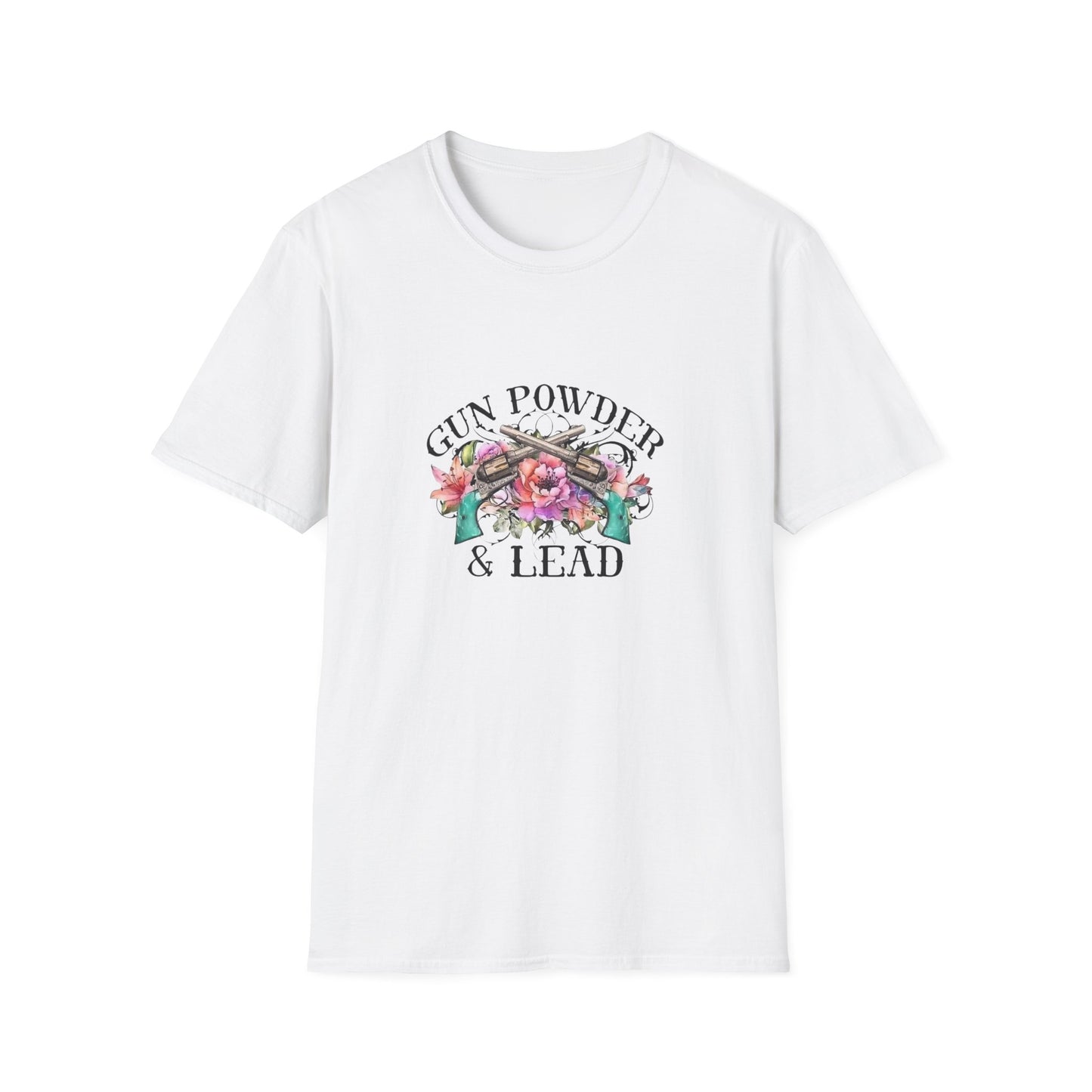 Gunpowder and lead girls flower cowboy cowgirl gift for her turquoise Unisex Softstyle T-Shirt