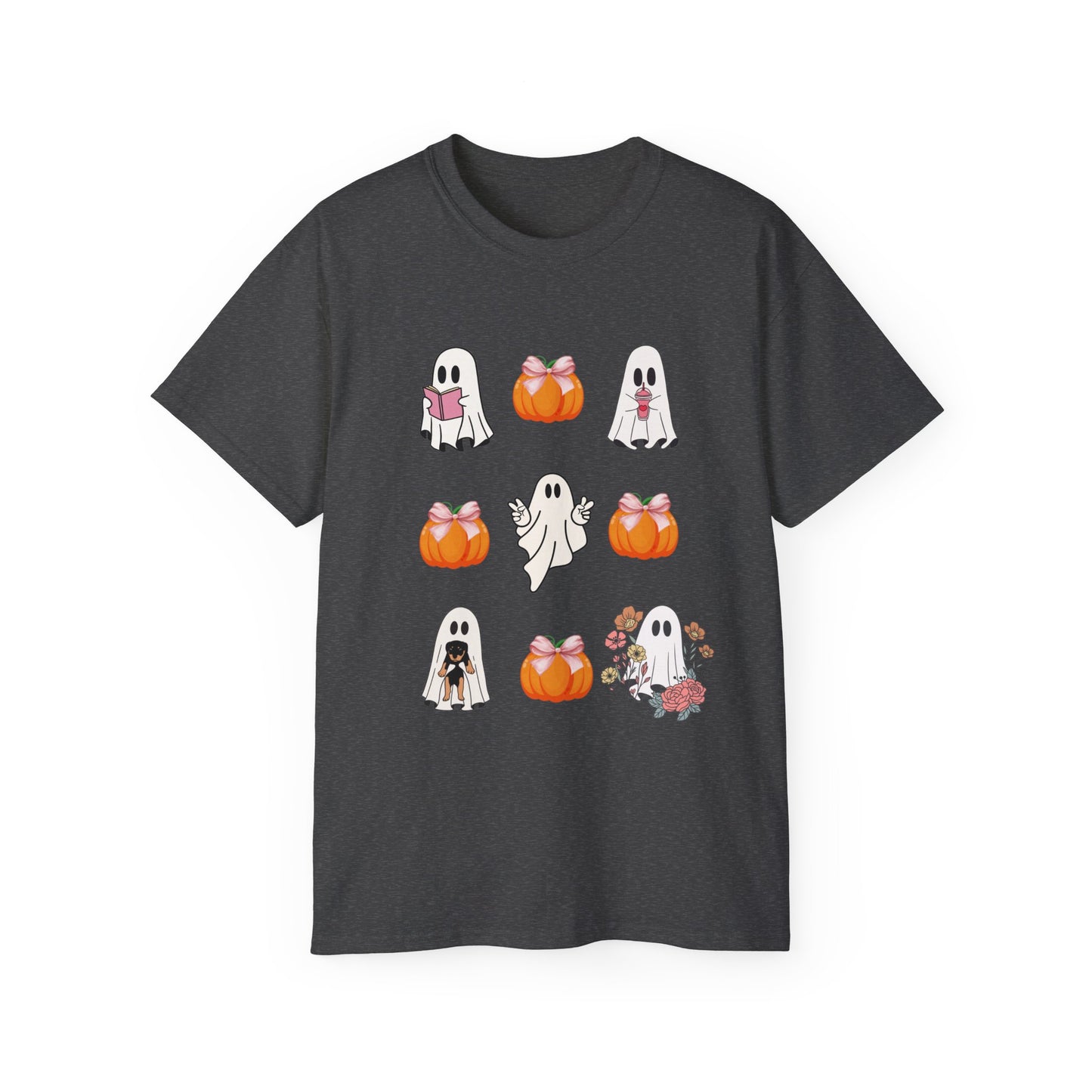 Cute Girly Halloween coquette ghost pumpkin pink bows Unisex Ultra Cotton Tee Shirt