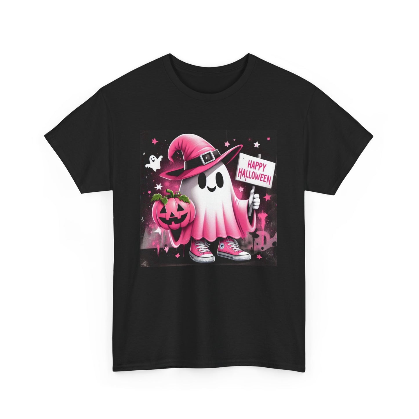 Cutesy pink happy ghost girly Halloween Unisex Heavy Cotton Tee