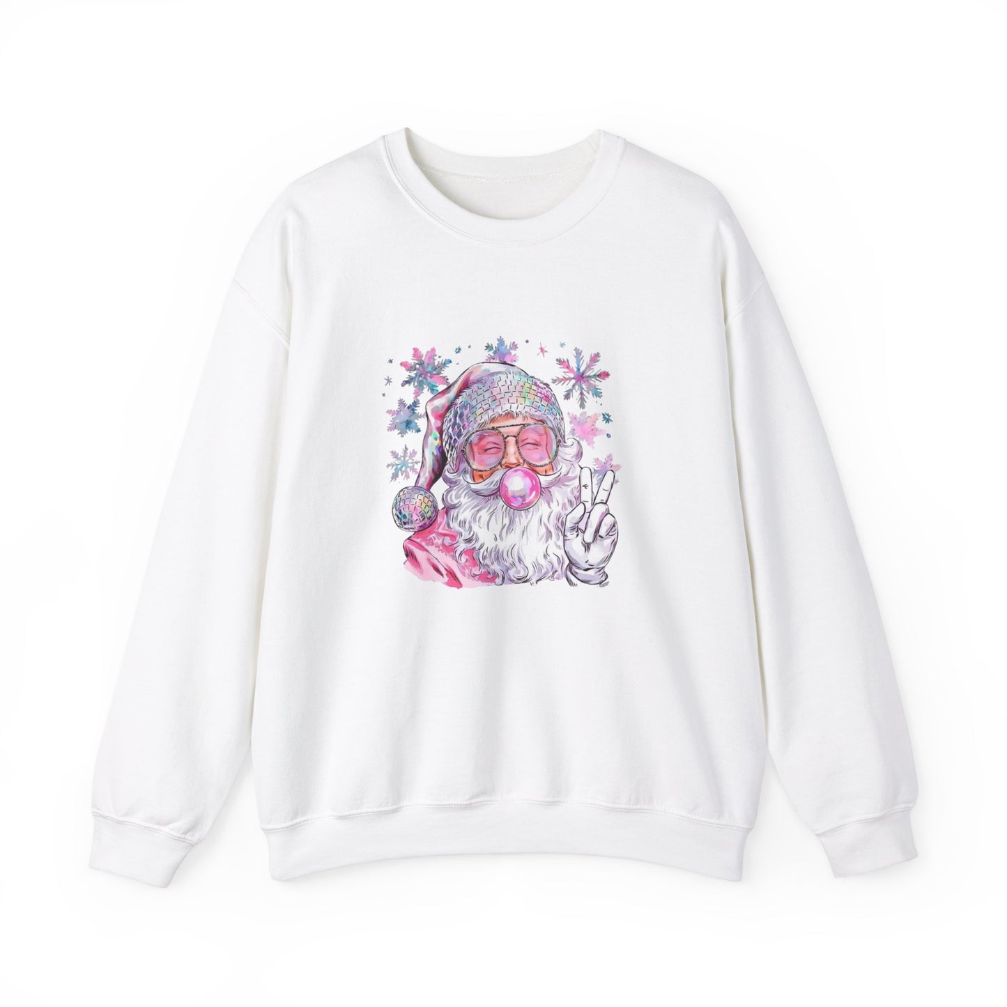 Santa Bubblegum Disco Ball Christmas Sweatshirt, Pink Holiday Long sleeve, Cute Peace Santa Xmas Crewneck, Girly Winter Top,Gift for her