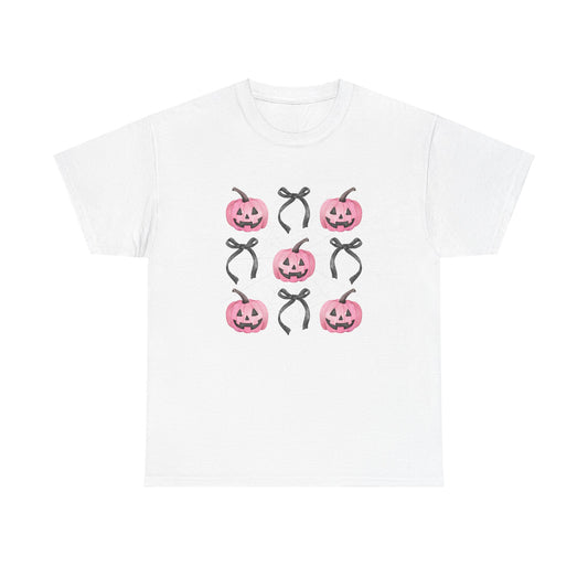 Pink Pumpkin Black bow Coquette halloween Unisex Heavy Cotton Tee