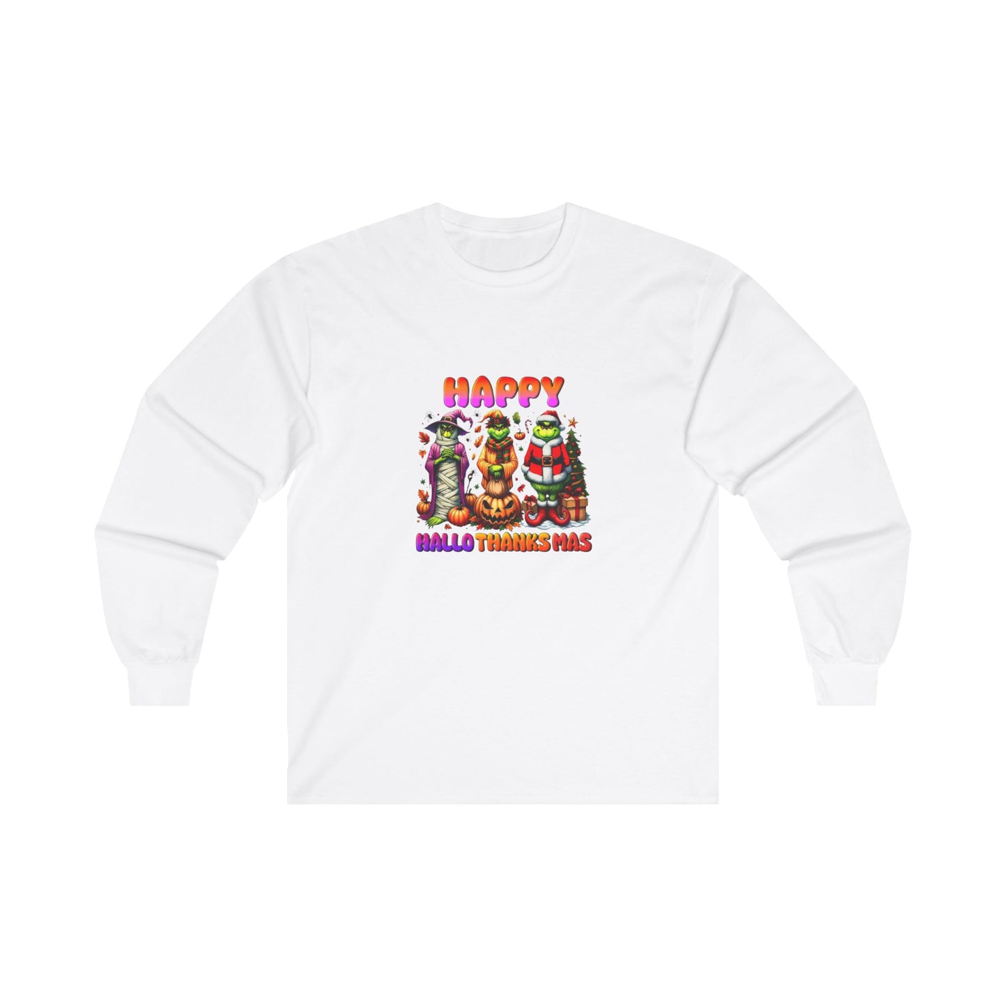 Happy Hallothankmas Grinchy holiday shirt Unisex Ultra Cotton Long Sleeve Tee