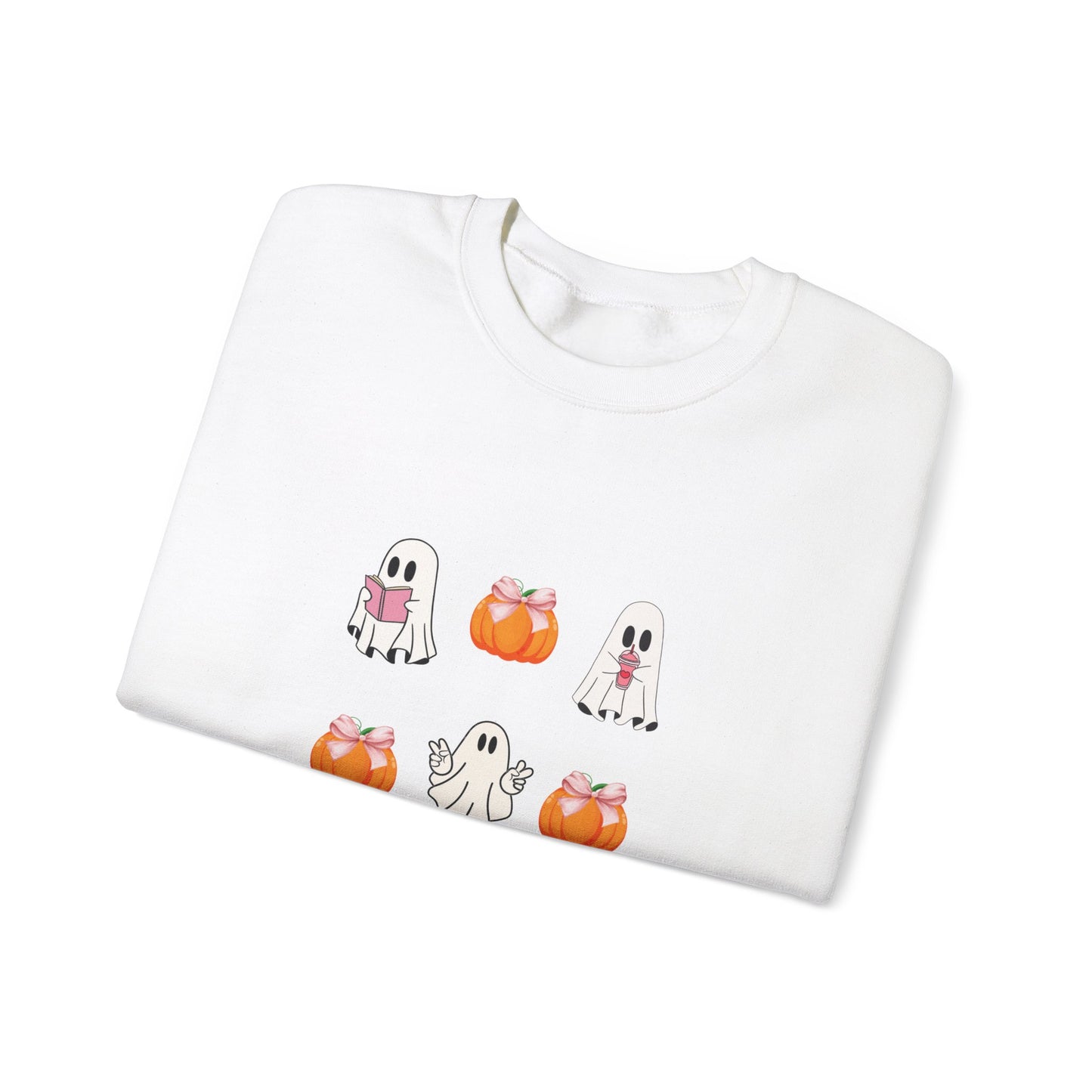 Super Cute Halloween Coquette girly Ghost pumpkin pink bow Unisex Heavy Blend™ Crewneck Sweatshirt