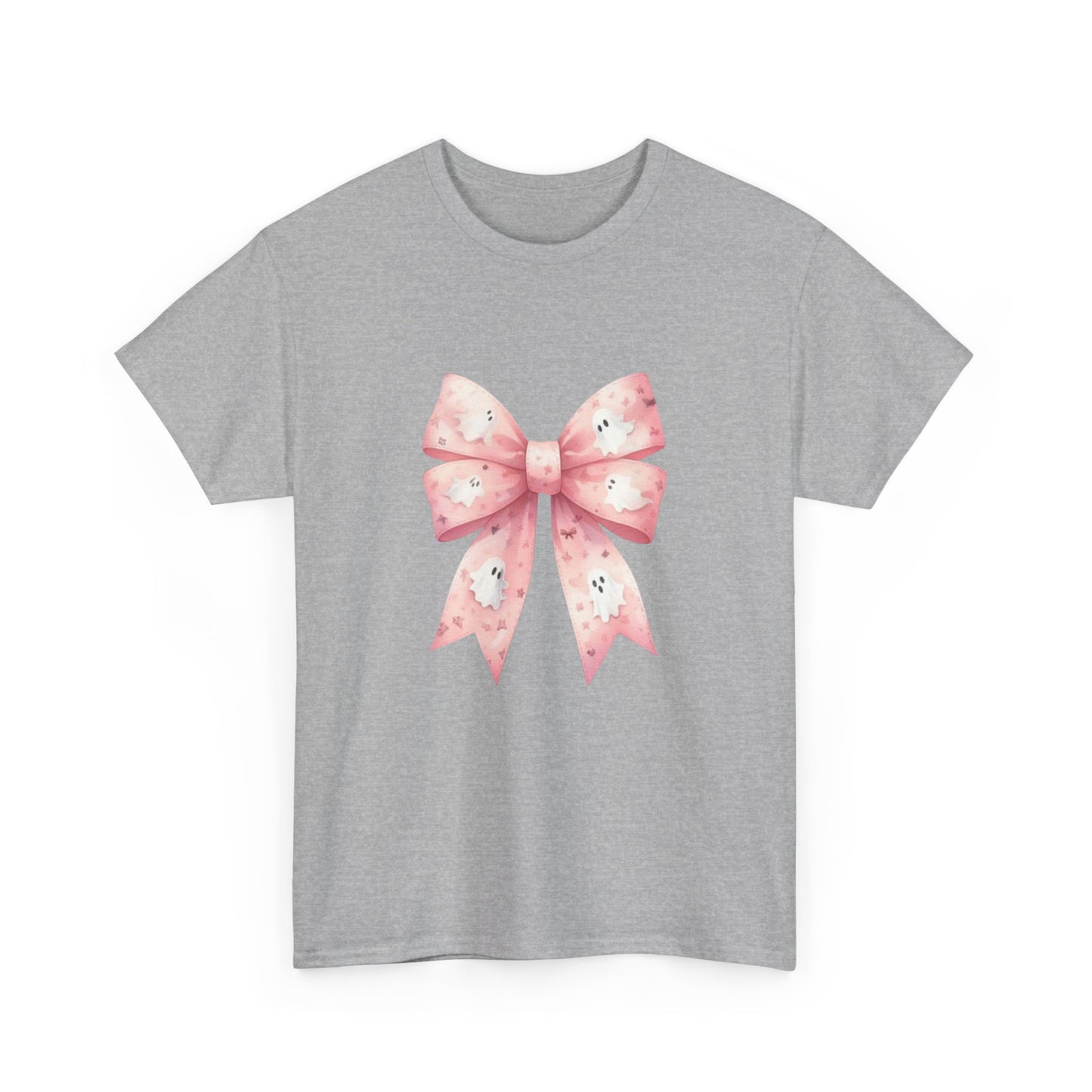 Pink bow with cute ghosts fall halloween cutesy girls gift for her Unisex Heavy Cotton Tee