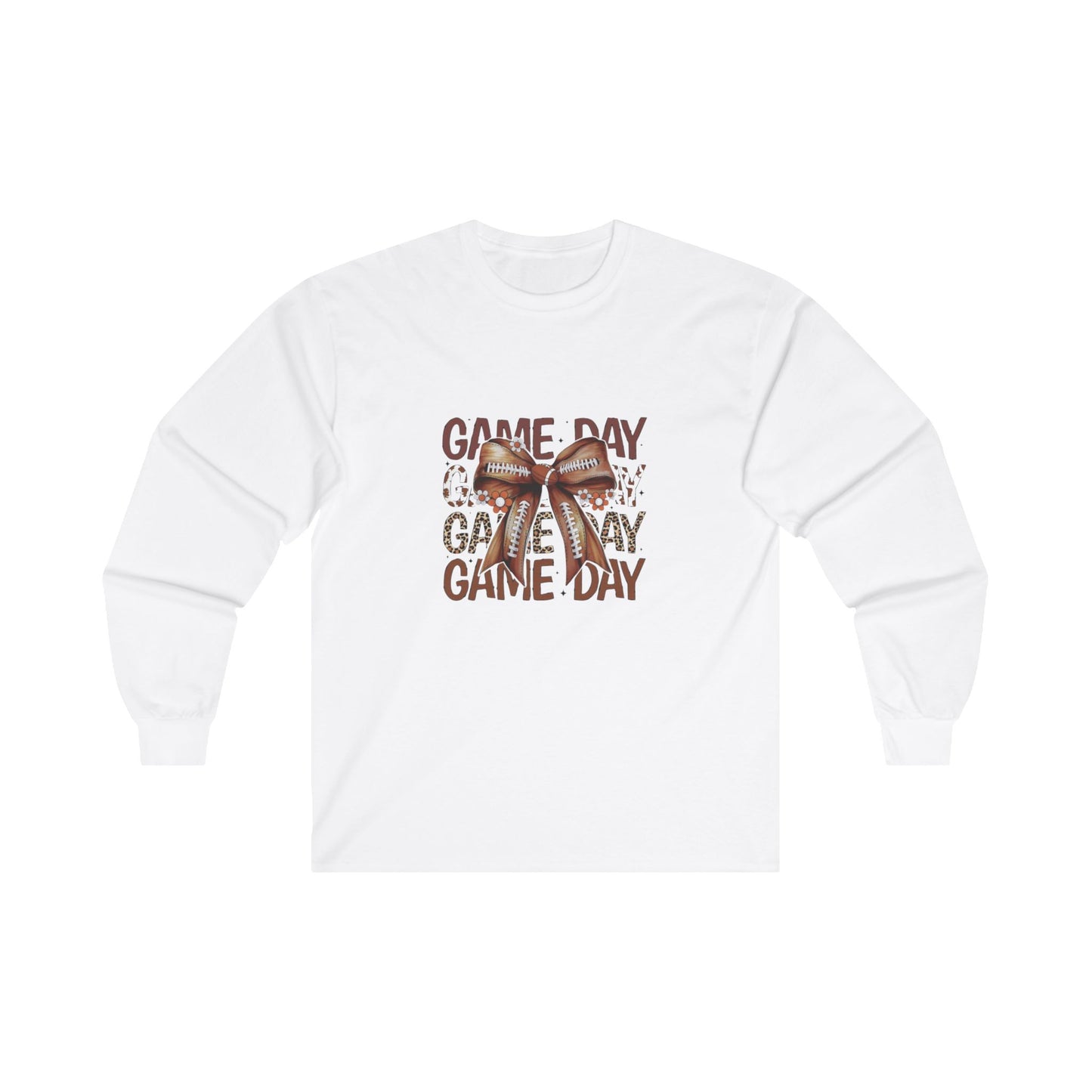 game day football bow leopard mama gift for her Unisex Ultra Cotton Long Sleeve Tee