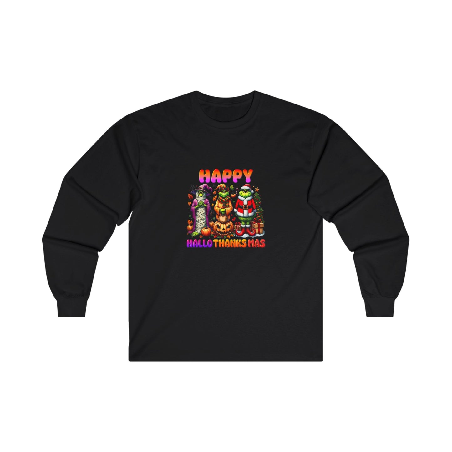 Happy Hallothankmas Grinchy holiday shirt Unisex Ultra Cotton Long Sleeve Tee