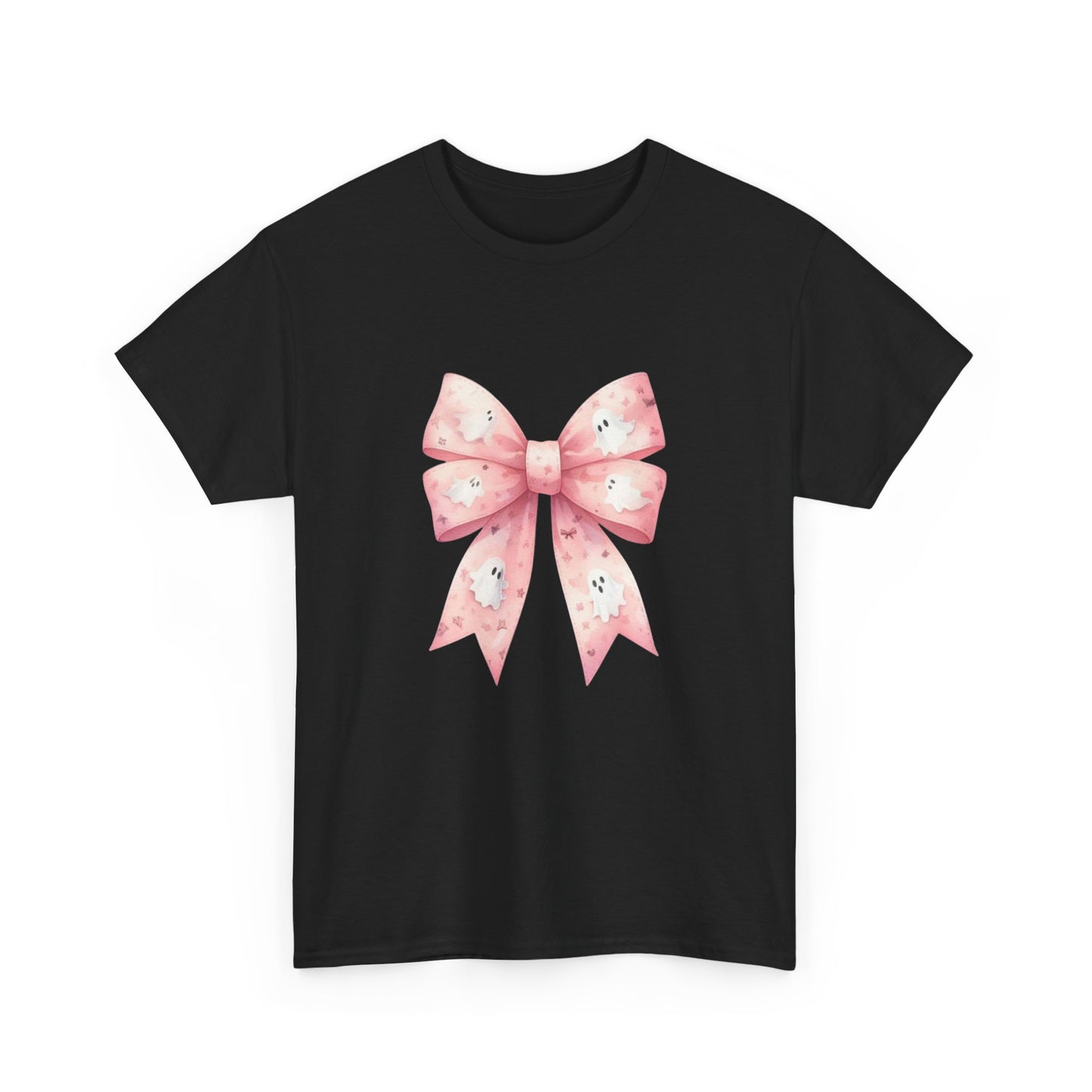 Pink bow with cute ghosts fall halloween cutesy girls gift for her Unisex Heavy Cotton Tee