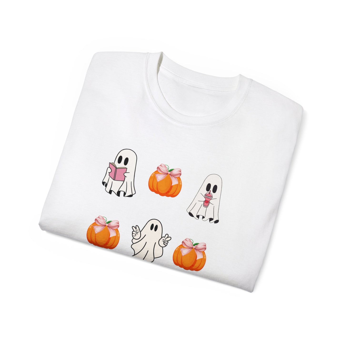 Cute Girly Halloween coquette ghost pumpkin pink bows Unisex Ultra Cotton Tee Shirt