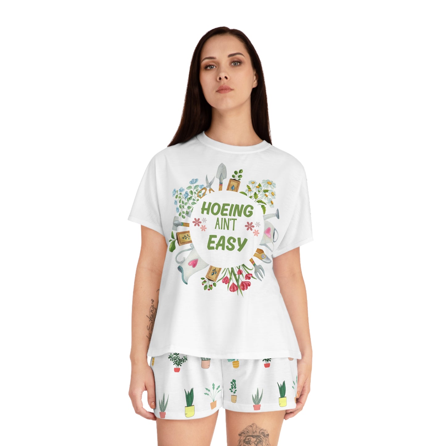 Hoeing ain't easy plant lovers Women's Short Pajama Set