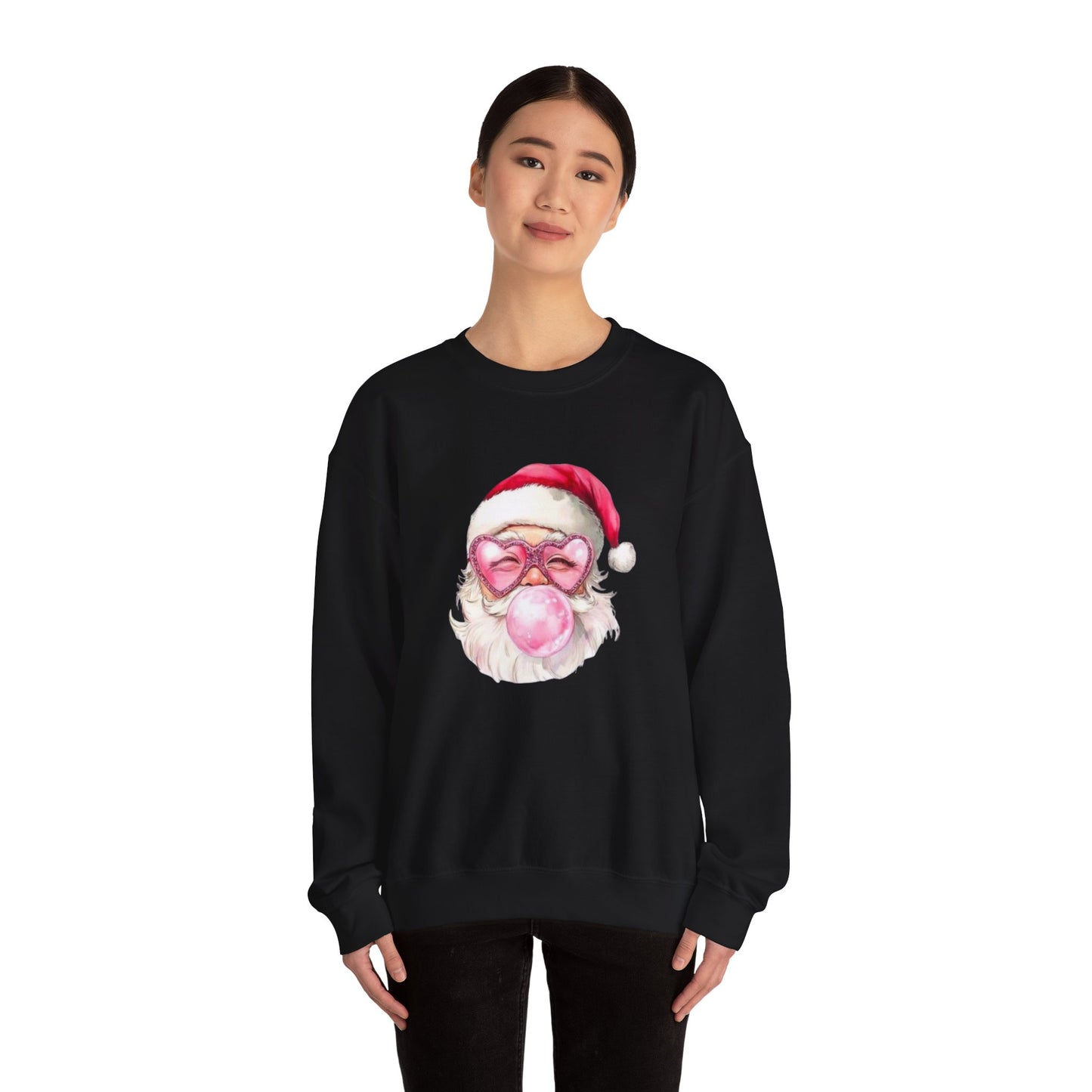 Santa Bubblegum Pink Christmas Sweatshirt, Heart Sparkle Sunglasses Fun Girly Apparel, Holiday Jumper, Xmas Crewneck, Festive Pullover,ugly sweater party, pink sparkle Christmas holiday