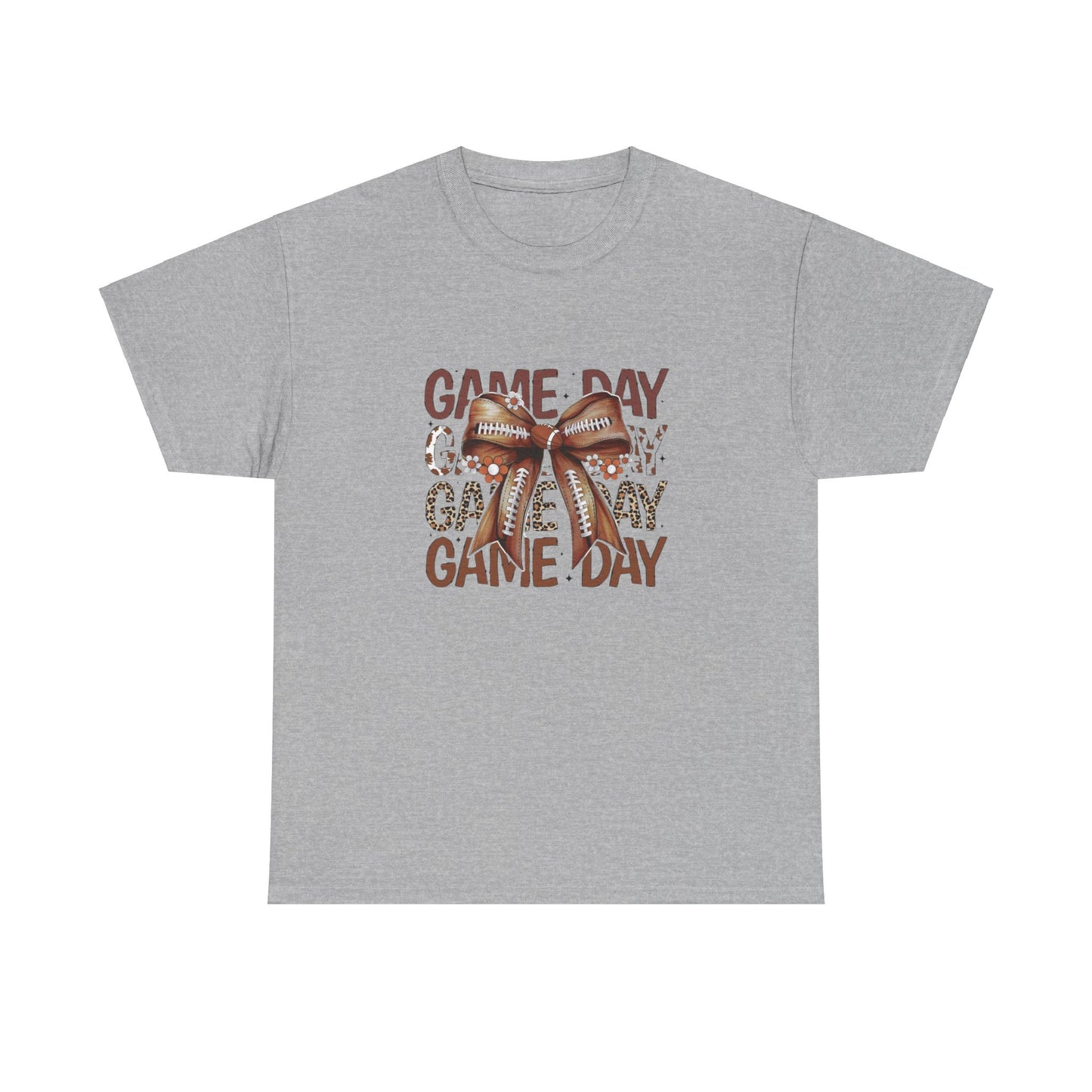 Game day football bow girly leopard mama gift girlfriend gift  Unisex Heavy Cotton Tee