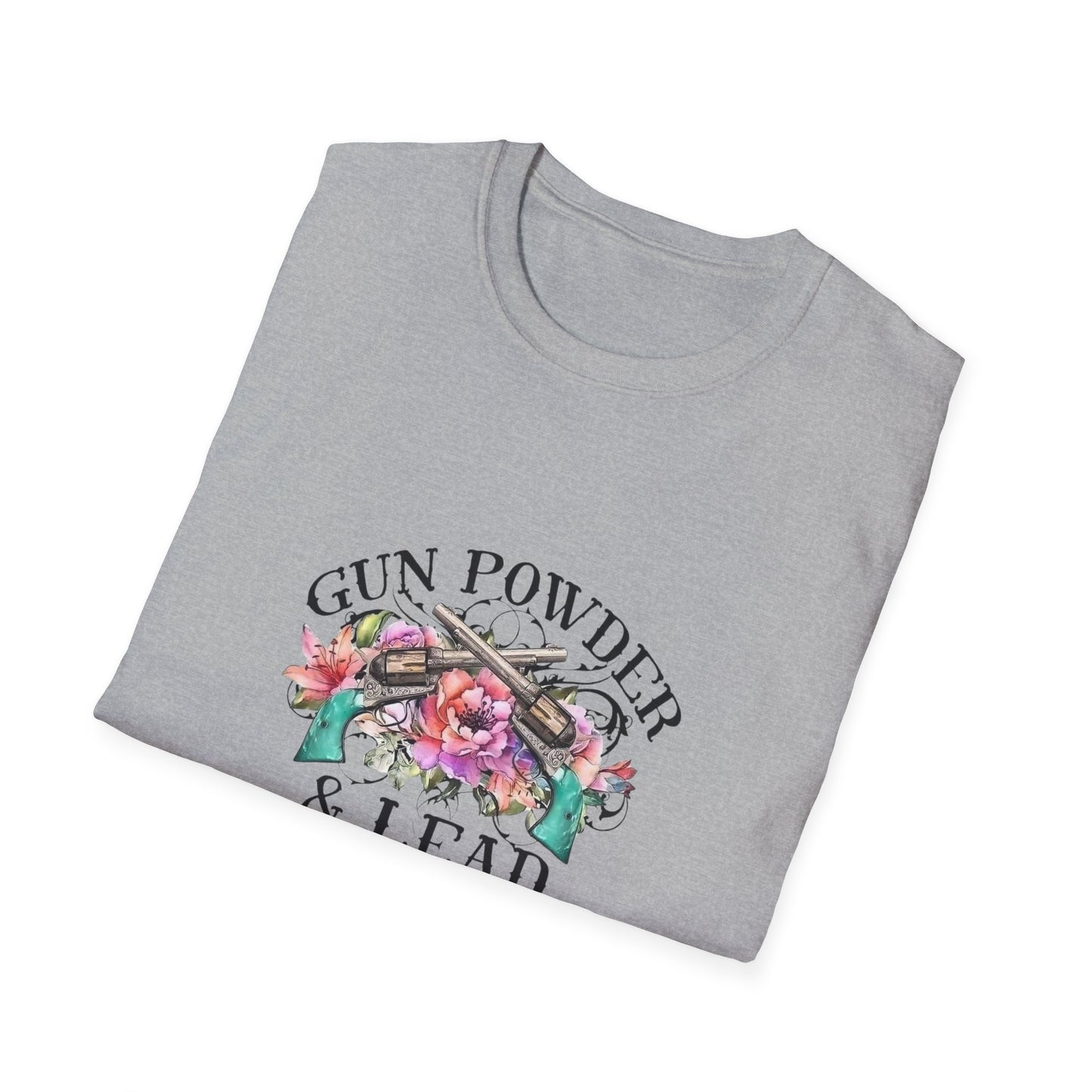 Gunpowder and lead girls flower cowboy cowgirl gift for her turquoise Unisex Softstyle T-Shirt