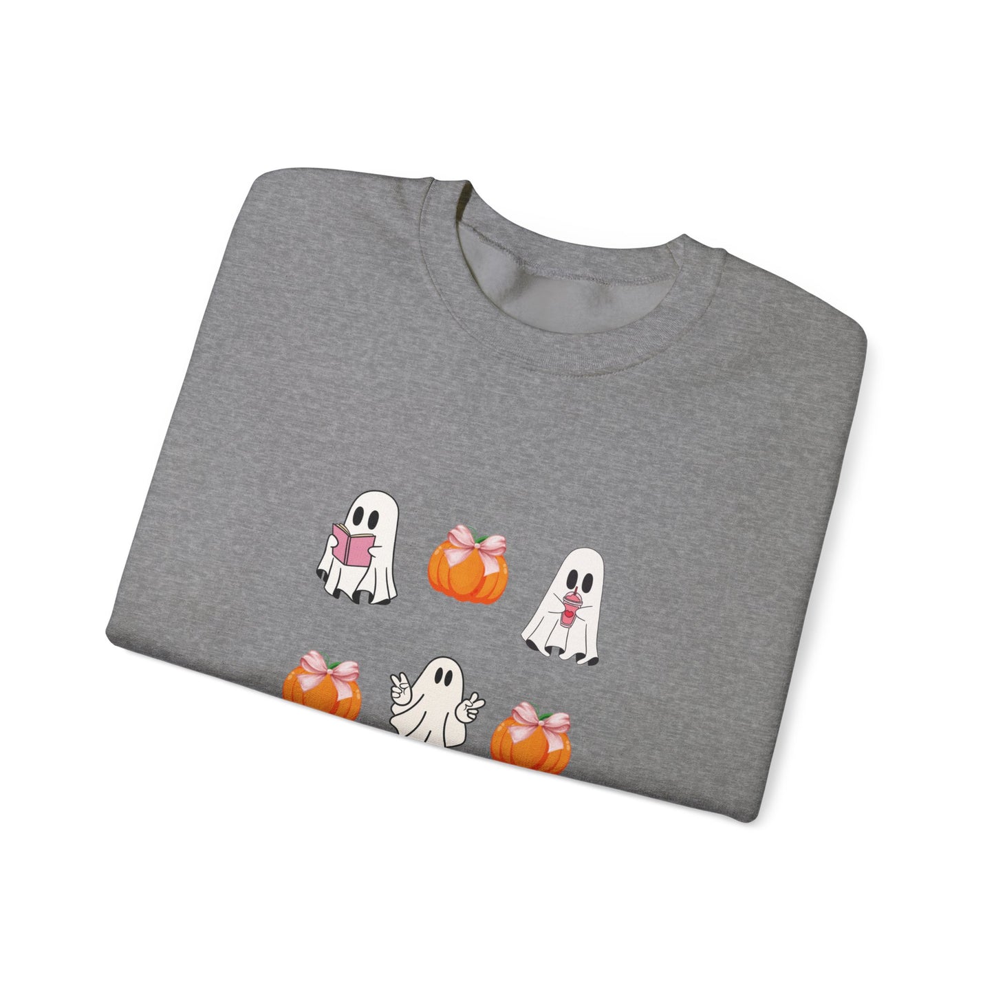 Super Cute Halloween Coquette girly Ghost pumpkin pink bow Unisex Heavy Blend™ Crewneck Sweatshirt