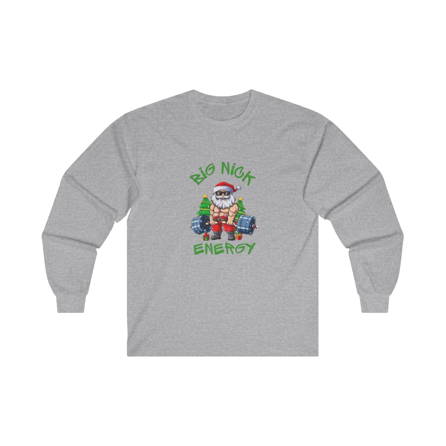 Big Nick Energy Christmas Shirt, workout Santa, funny Christmas party shirt , Gift for him, Christmas shirt for him Unisex Ultra Cotton Long Sleeve Tee