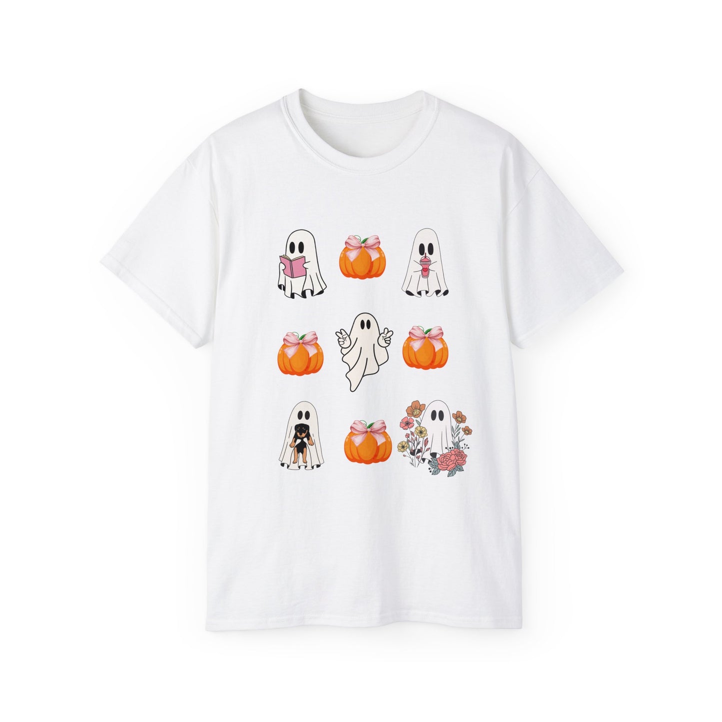 Cute Girly Halloween coquette ghost pumpkin pink bows Unisex Ultra Cotton Tee Shirt